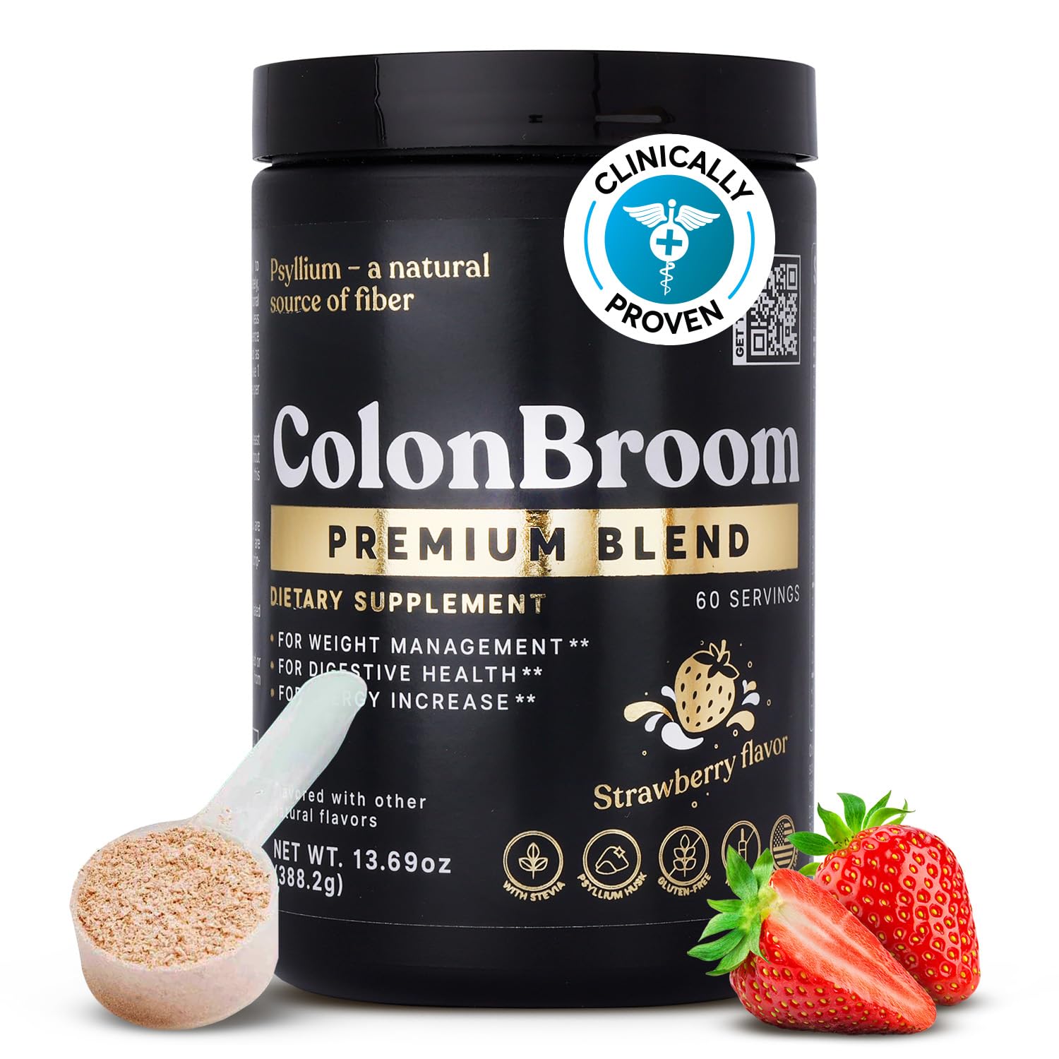 ColonBroom Premium Psyllium Husk Powder (Strawberry) - Colon Cleanse for Bloating ColonBroom uk supplements