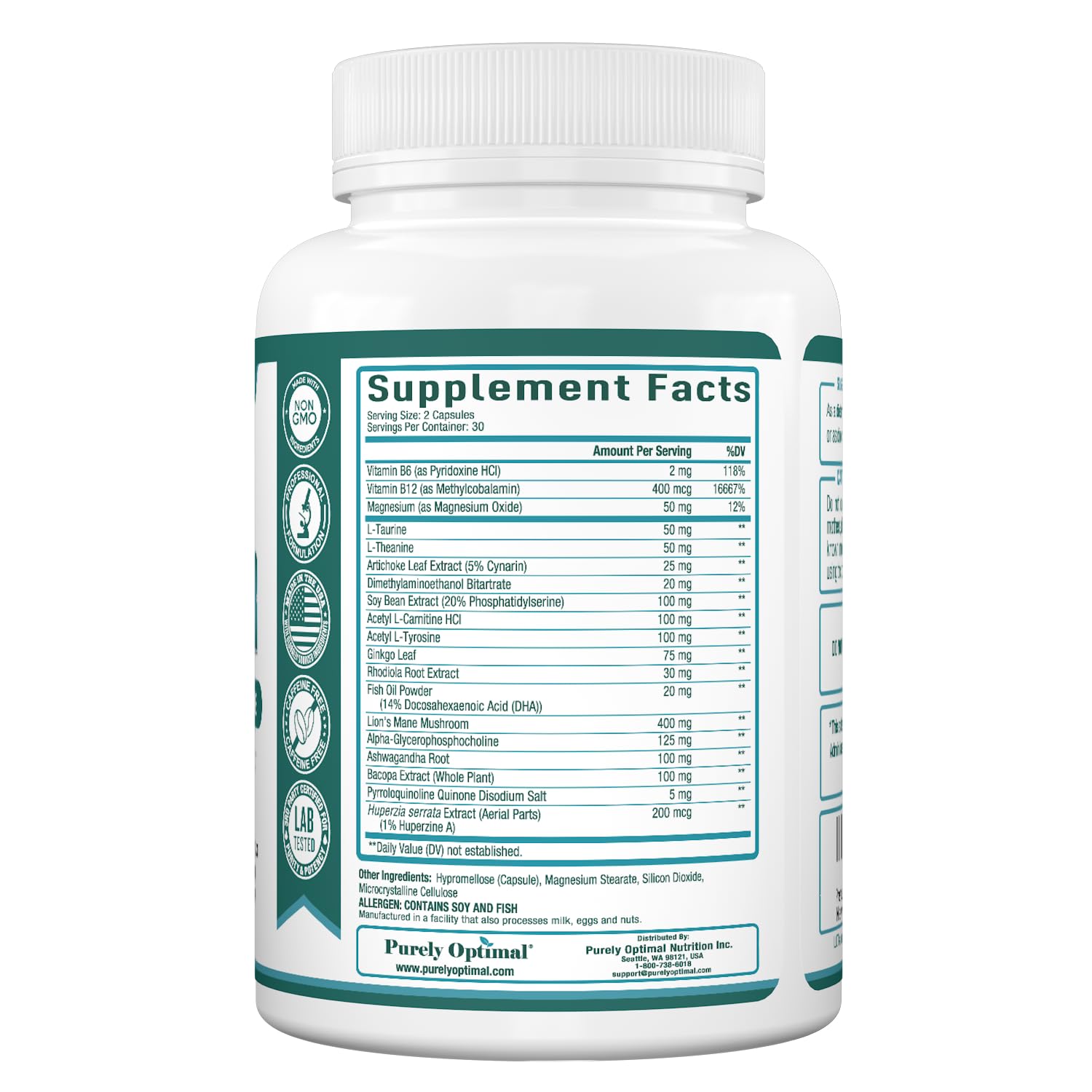 Purely Optimal Brain Booster Nootropic Supplement – Brain Support for Memory, Focus, Clarity, Jitter-Free Energy for Adults, Seniors– with Ginkgo Biloba, Alpha GPC, Lion’s Mane – 60 Capsules Purely Optimal uk supplements