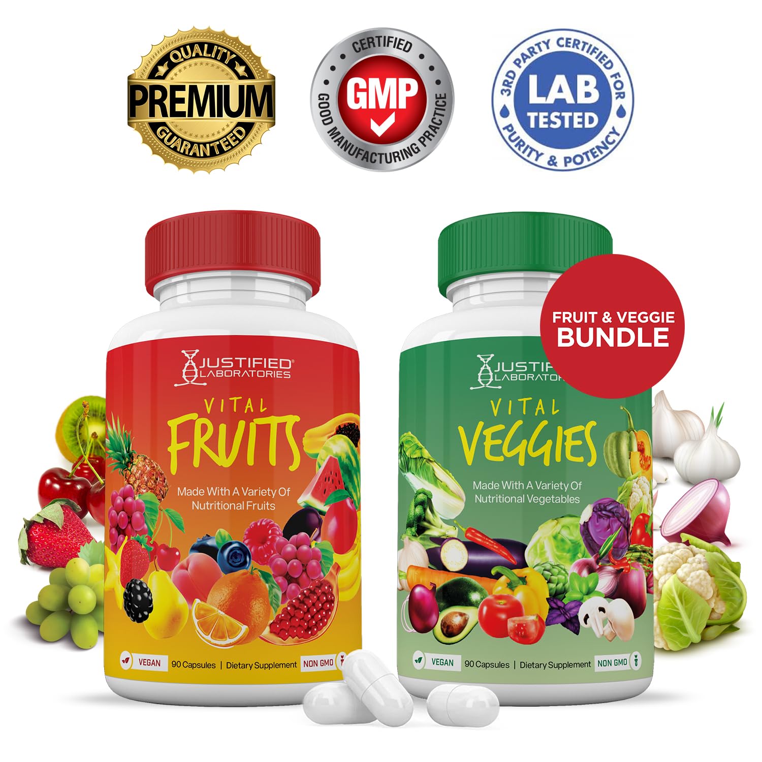 (6 Pack) Vital Fruits and Veggies Supplement Whole Food Red & Green Superfoods Justified Laboratories uk supplements