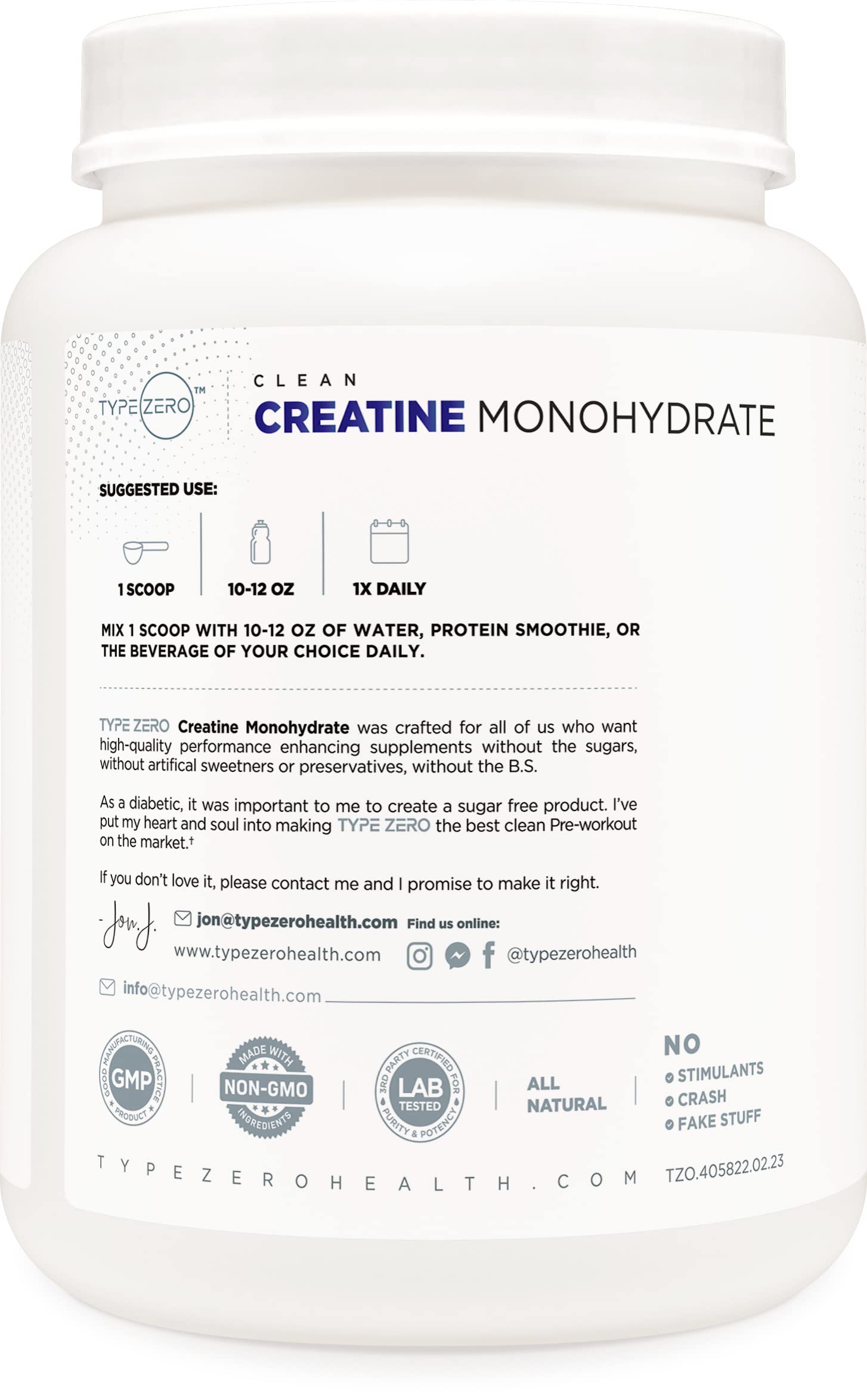 Type Zero Creatine Monohydrate (Unflavored) 1 KG, 5000mg (5g) Per Serving, Micronized, Zero Sugar, Keto Friendly & Gluten Free, 200 Servings Type Zero uk supplements