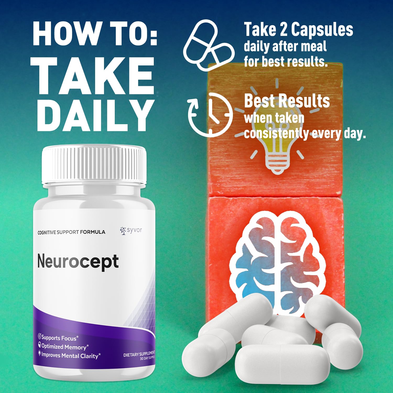 (2 Pack) Neurocept Capsules, Official Neurocept Brain Supplement Pills with All Natural Ingredients, Advanced Formula Support Pills with Max Strength Premium Vitamins for Women & Men (120 Capsules) Syvor uk supplements