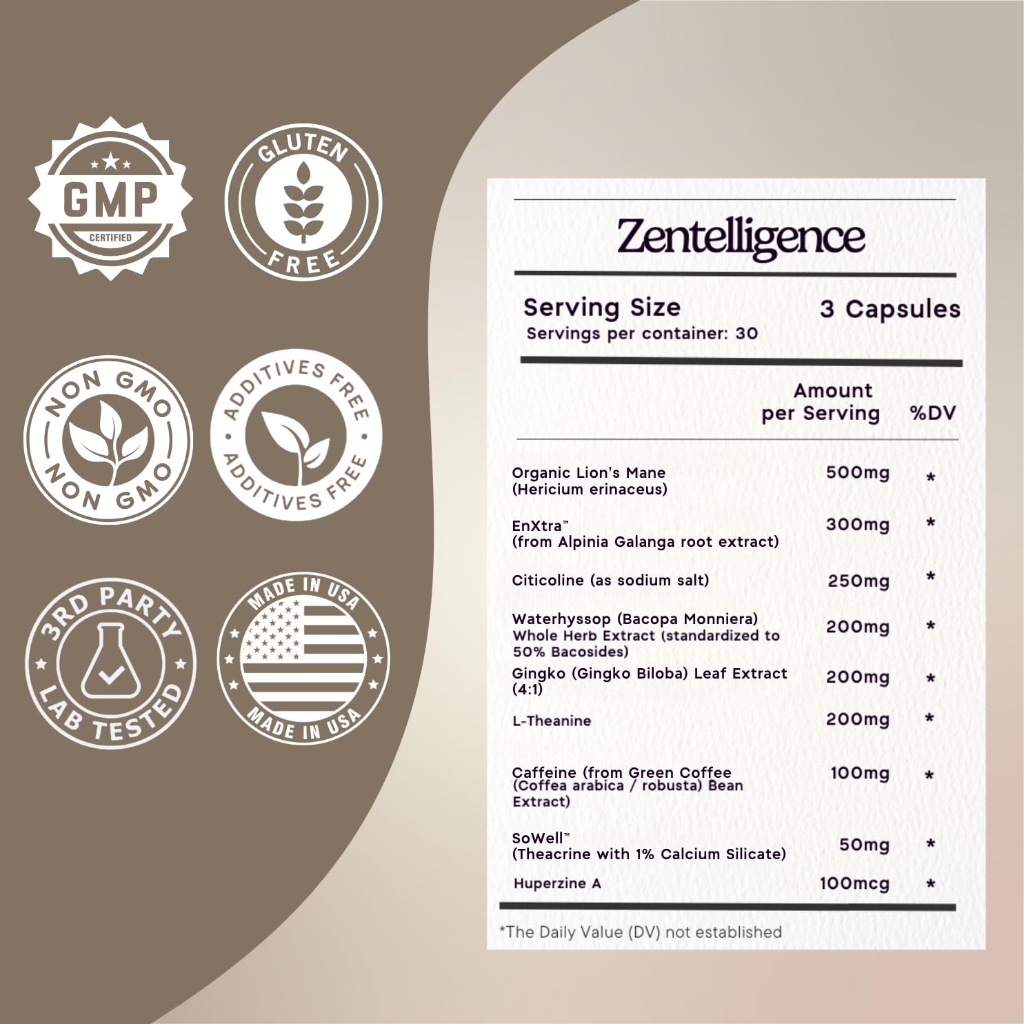 Zen Principle Zentelligence™ Focus Nootropic Supplement for Students & Professionals | Energy, Memory & Stress Support | Jitter-Free Formula with L-Theanine, Ginkgo Biloba, Huperzine A. 90 Capsules Zen Principle uk supplements