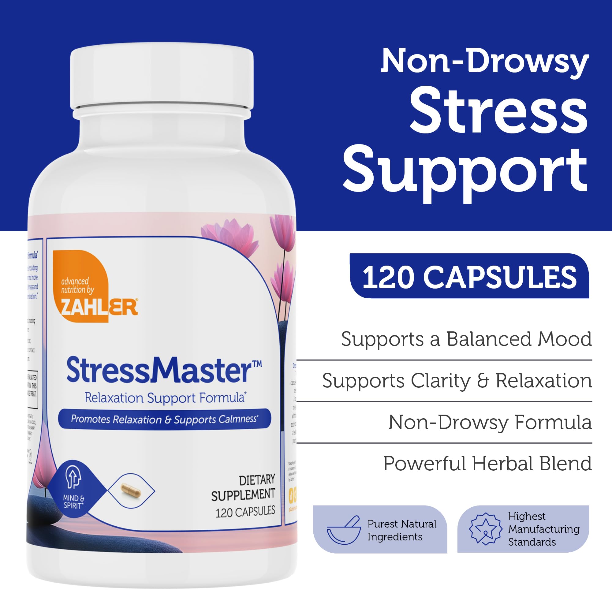 Zahler StressMaster, Relaxation Support Supplement, Promotes Natural Calm, Certified Kosher 120 Capsules Zahler uk supplements