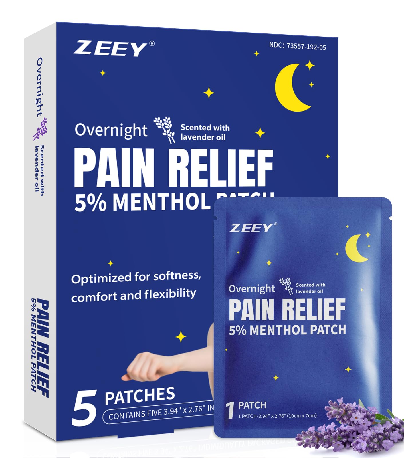 ZEEY 5% Menthol Overnight Pain Relief Patches, French Lavender Oil Pain Patch for Back, Knee, Neck, Shoulders, Joints, Muscle Soreness, Fast Acting, Topical Analgesic, Gel Patch, 3.94" x 2.76", 5Ct ZEEY uk supplements