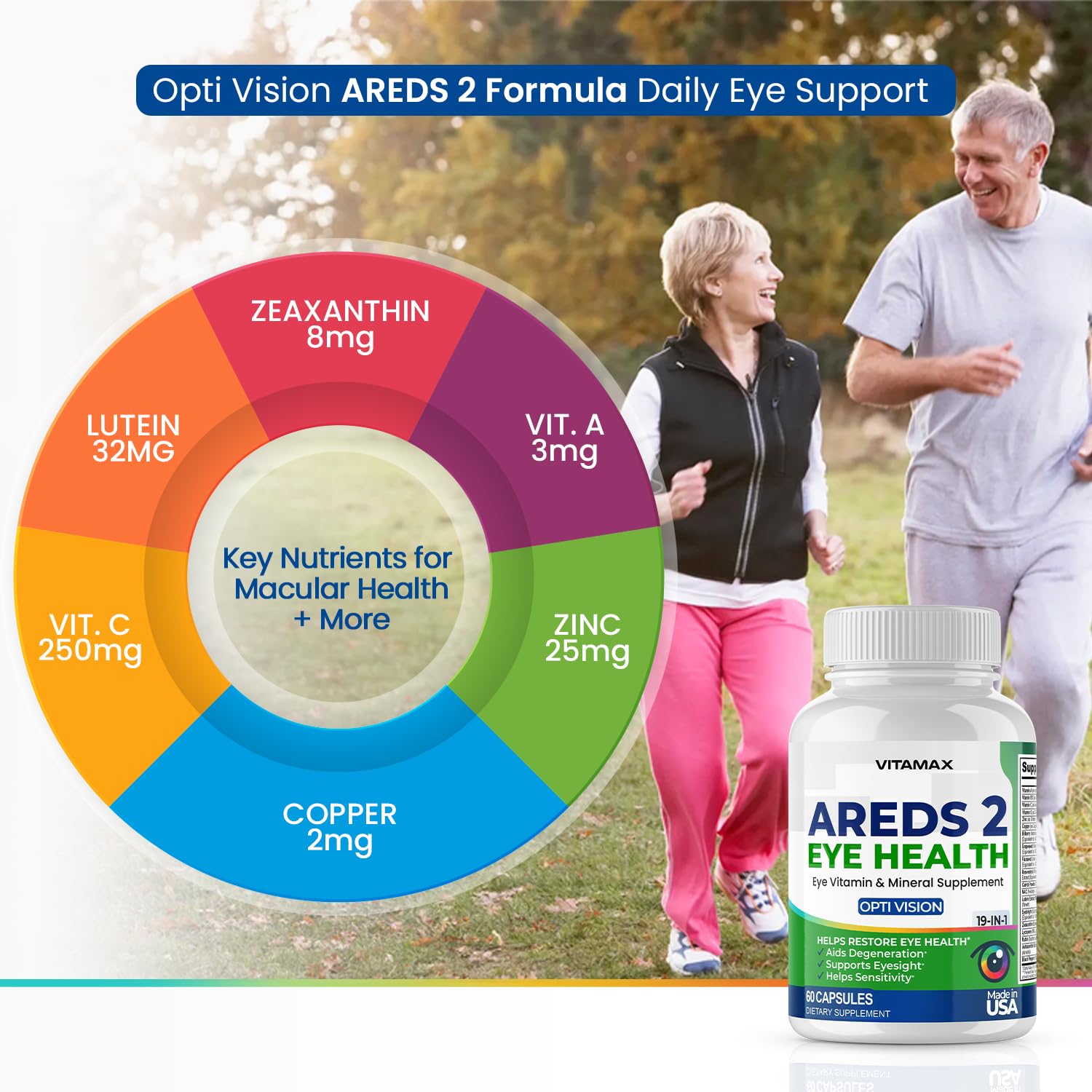 AREDS 2 Eye Vitamins - Lutein, Zeaxanthin, Bilberry, Astaxanthin Mineral Vision Supplement - Supports Eye Strain, Dry Eyes, Pressure, and Vision Health - Made in USA - 120ct Vitamax uk supplements
