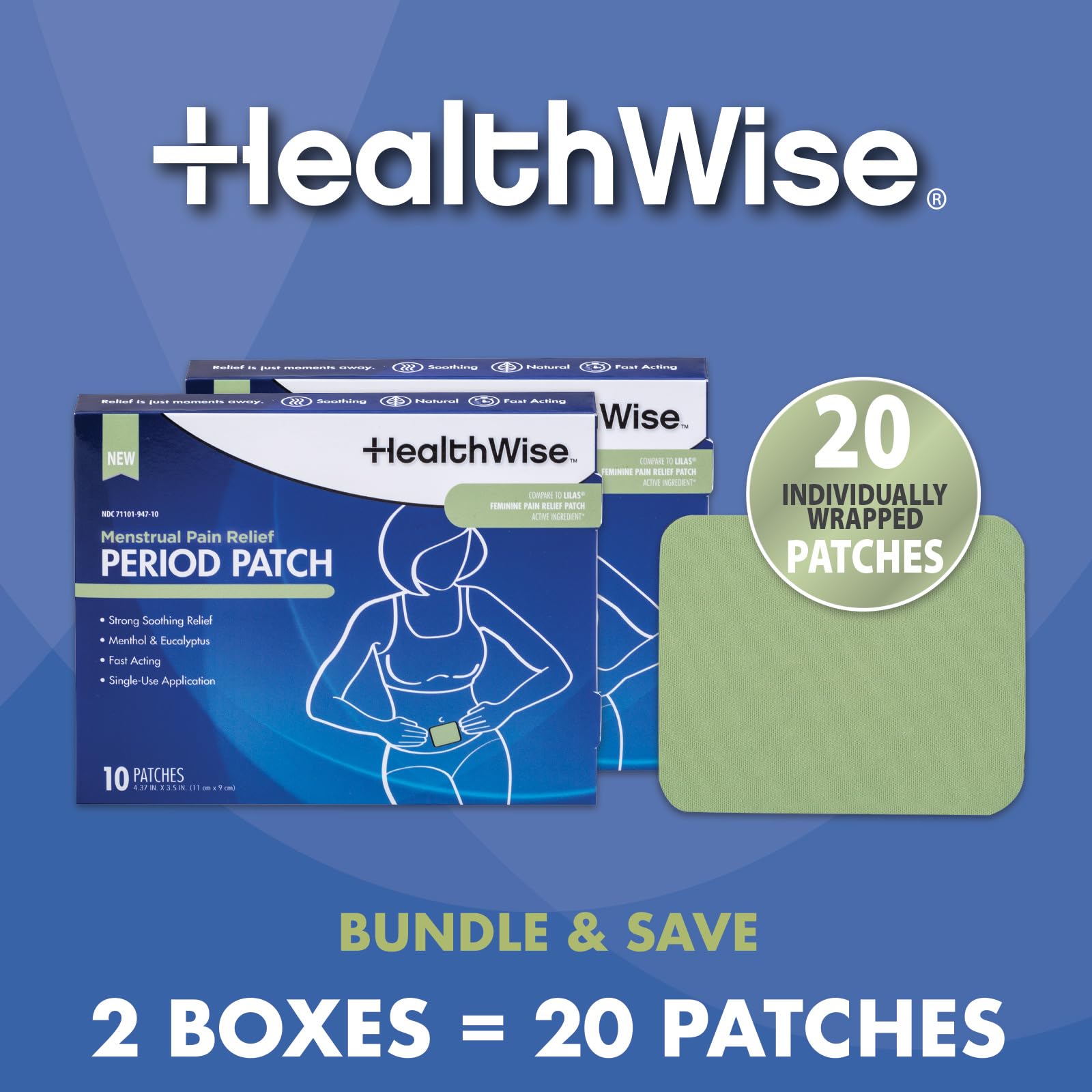 HealthWise Menstrual Pain Relief Bundle | Twenty 10% Menthol + Eucalyptus Period Patches | Generous XL Size Patch | Natural, Therapeutic Care at Home HealthWise uk supplements