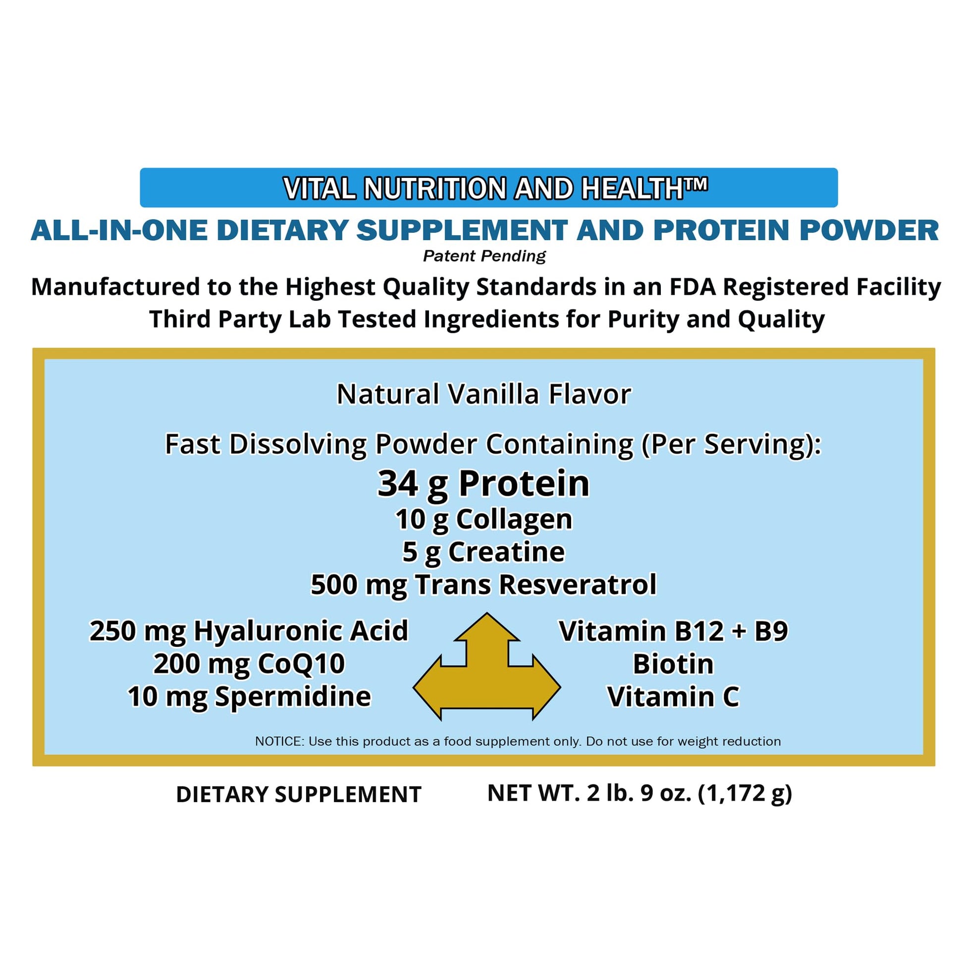 Vital Nutrition and Health All-in-One Powder: Protein, Collagen, Creatine, Resveratrol, Spermidine, Hyaluronic Acid, CoQ10 + Key Vitamins Vital Nutrition and Health uk supplements
