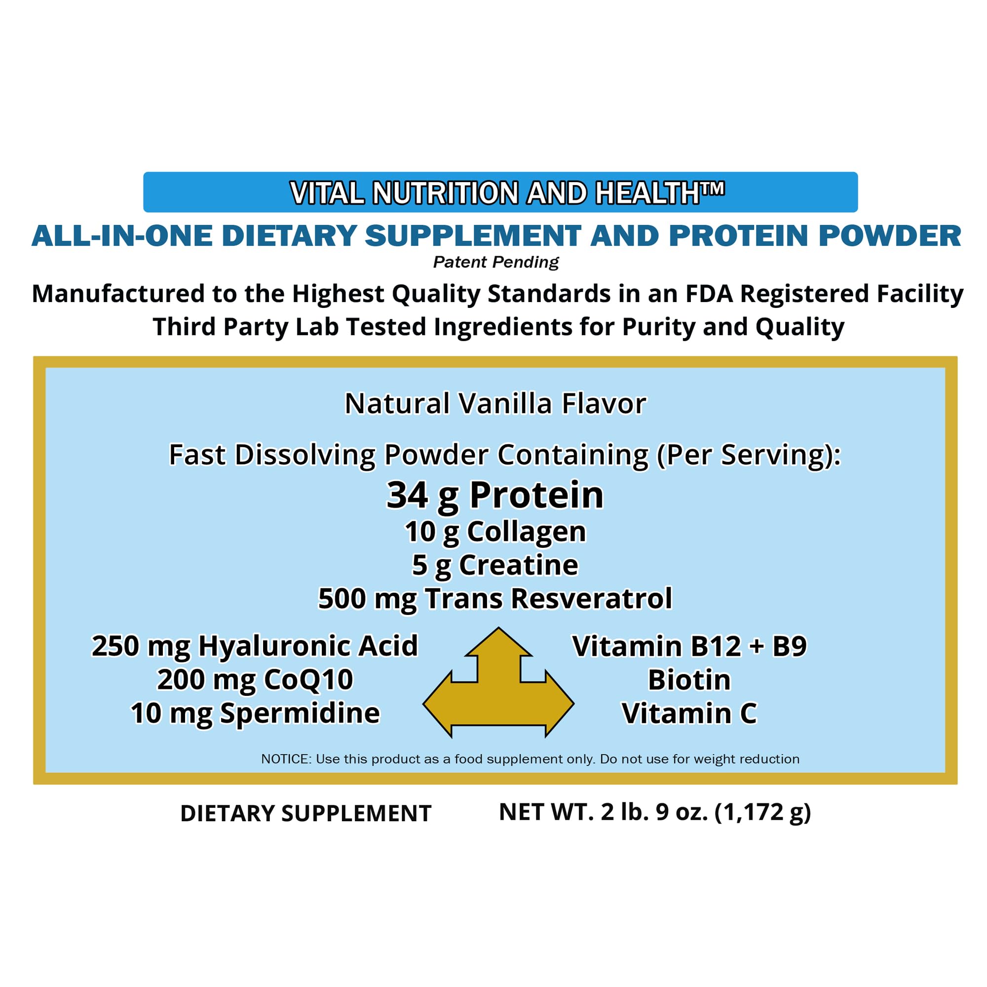 Vital Nutrition and Health All-in-One Powder: Protein, Collagen, Creatine, Resveratrol, Spermidine, Hyaluronic Acid, CoQ10 + Key Vitamins Vital Nutrition and Health uk supplements