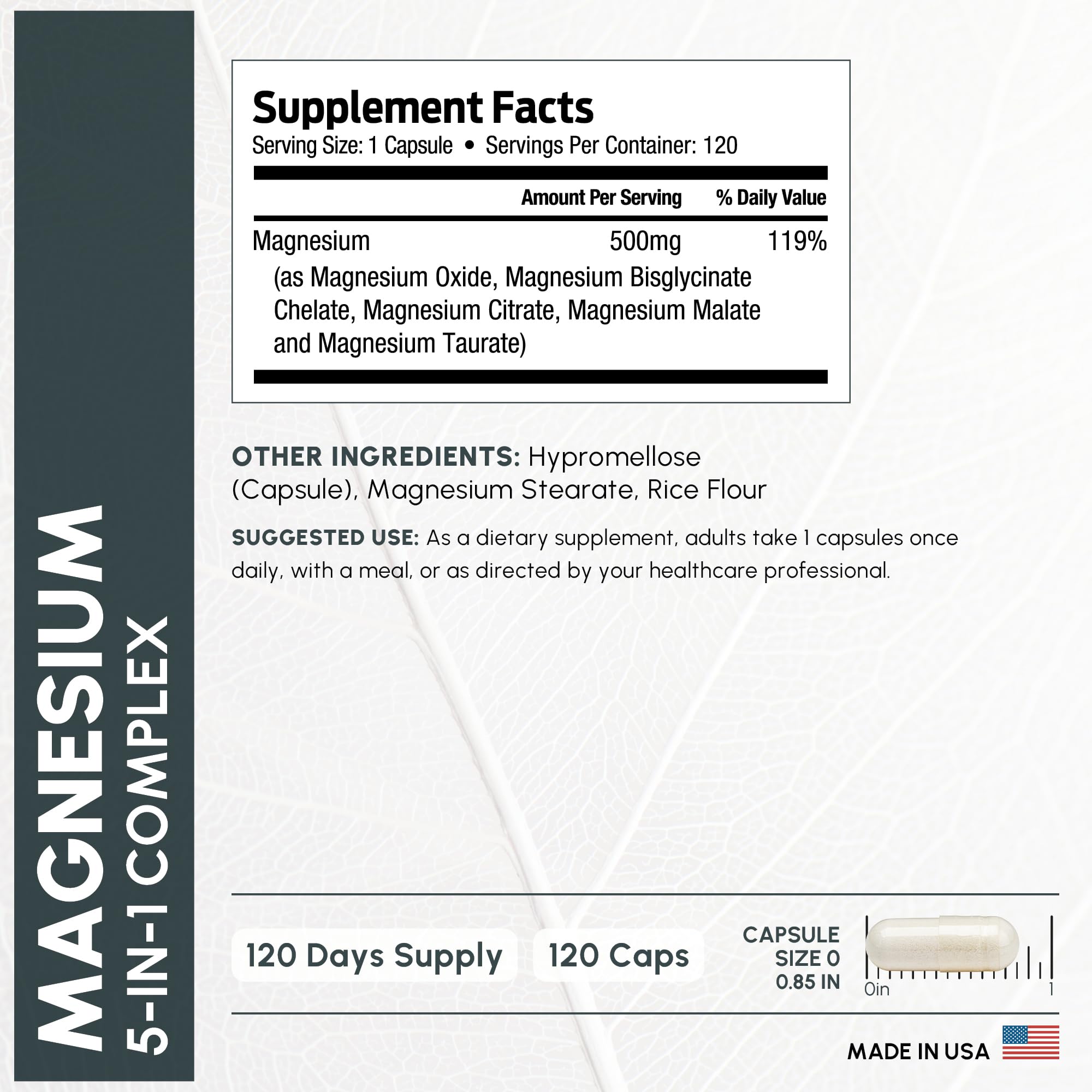 ForestLeaf Magnesium Complex for Women and Men - 500mg Magnesium Supplement for Sleep - 5-in-1 Chelated Magnesium Citrate, Bisglycinate, Malate, Taurate, Oxide (120 Ct) ForestLeaf uk supplements