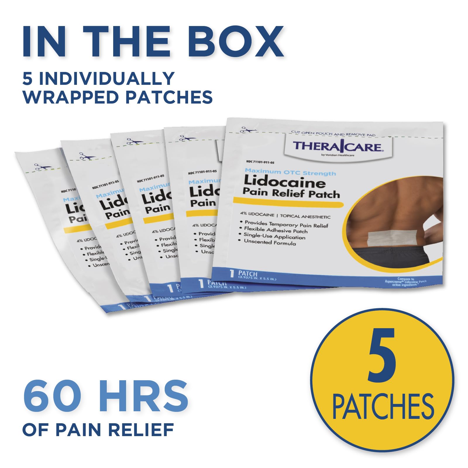 Thera|Care Pain Relief Patch | 4% Lidocaine Patch | 3.9” x 5.5” | 5-Count Box Thera Care uk supplements