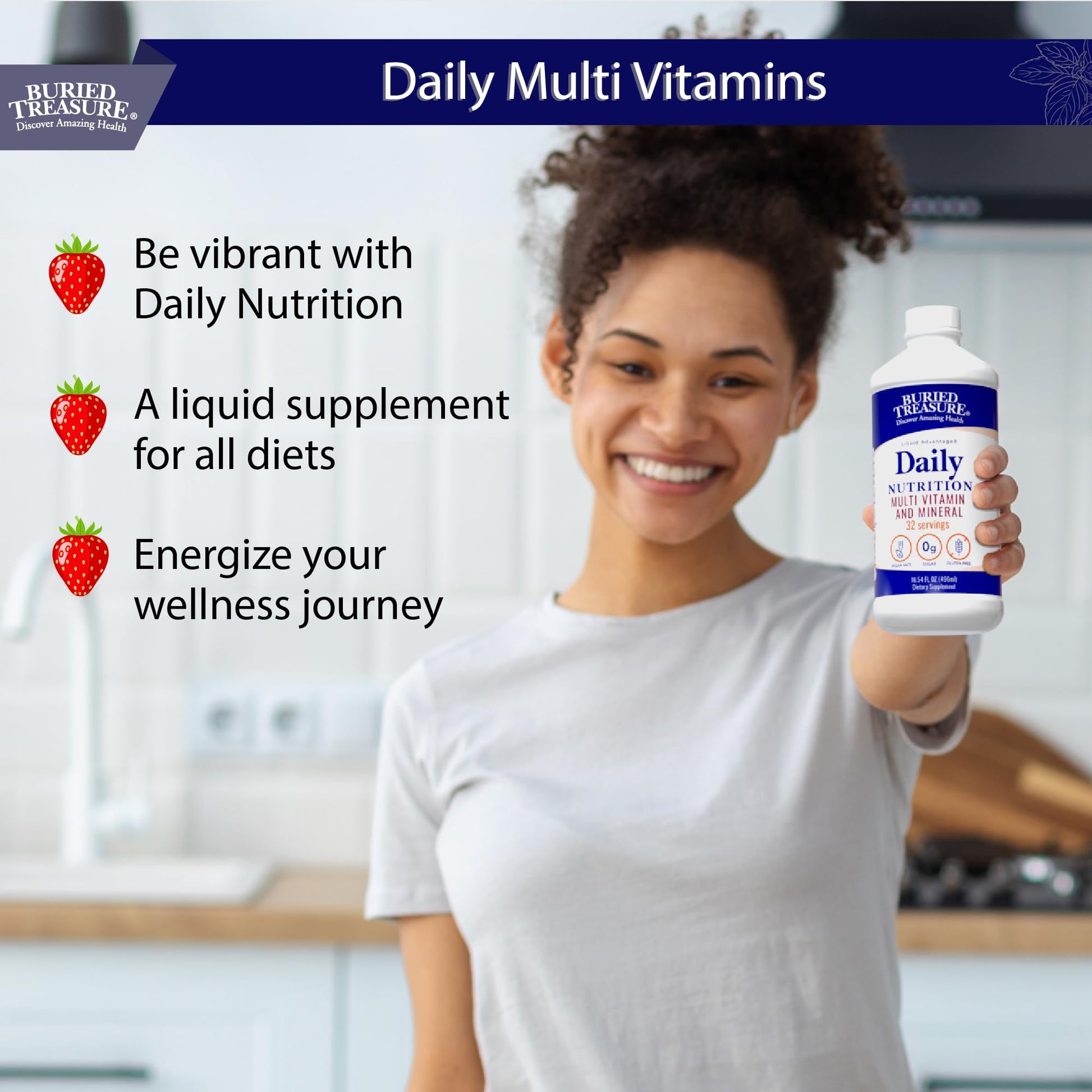 Buried Treasure Daily Nutrition Liquid Multivitamin and Mineral Supplement with Trace Minerals, Superfoods, Vitamin A, B-Complex, C, D, E, Methylfolate, Biotin, Magnesium, Zinc, Resveratrol, 32 serv Buried Treasure uk supplements