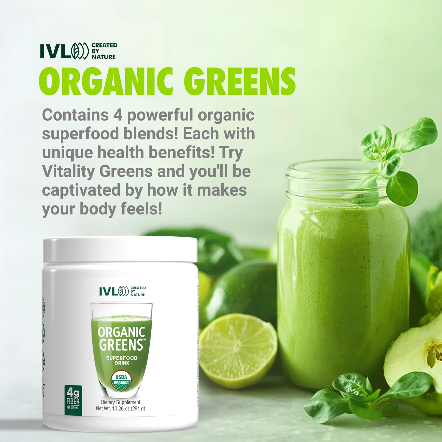 IVL - Organic Greens - Organic Superfood Drink - Loaded with Antioxidants, Micronutrients, Prebiotics & Probiotics - for Immune Support, Digestive Health - Great Taste (1 Pack, 30 Servings) IVL uk supplements
