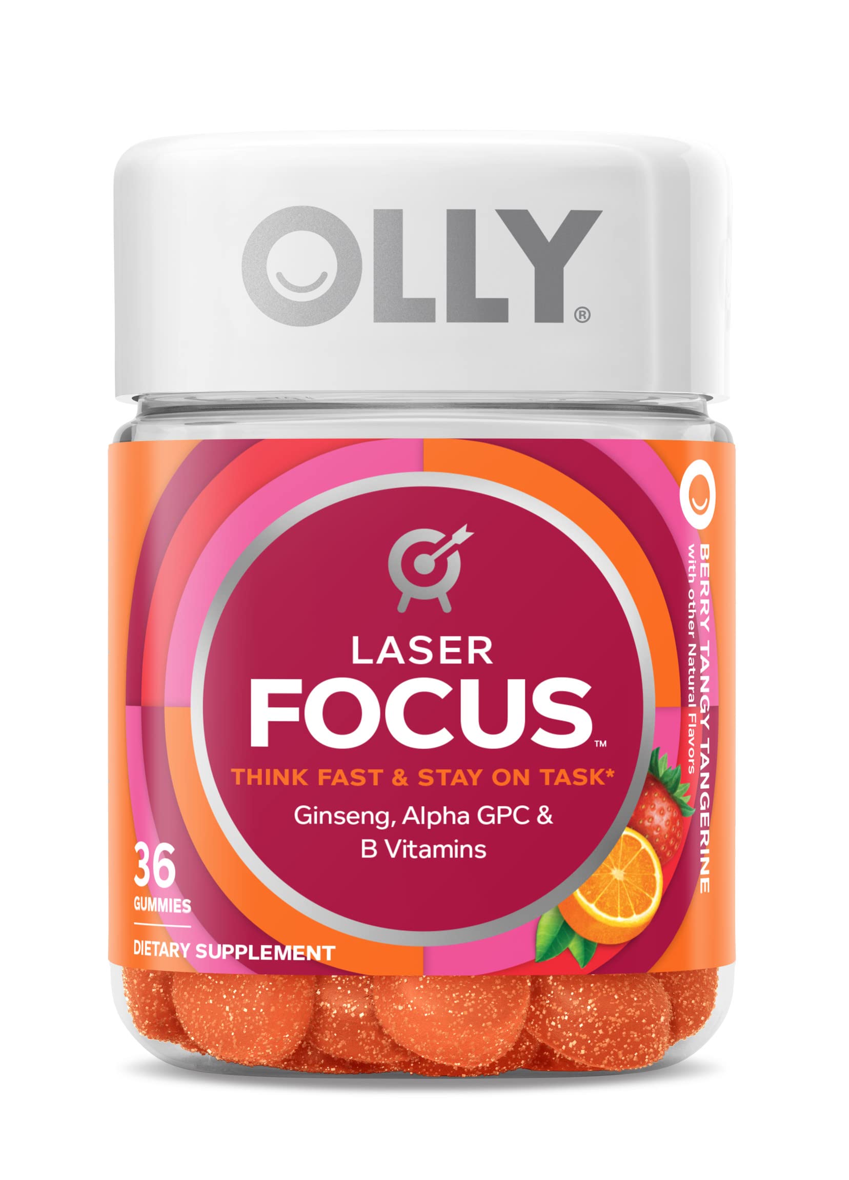 OLLY Laser Focus Gummy, Ginseng, Alpha GPC, B Vitamins, Berry Tangerine Flavor OLLY uk supplements