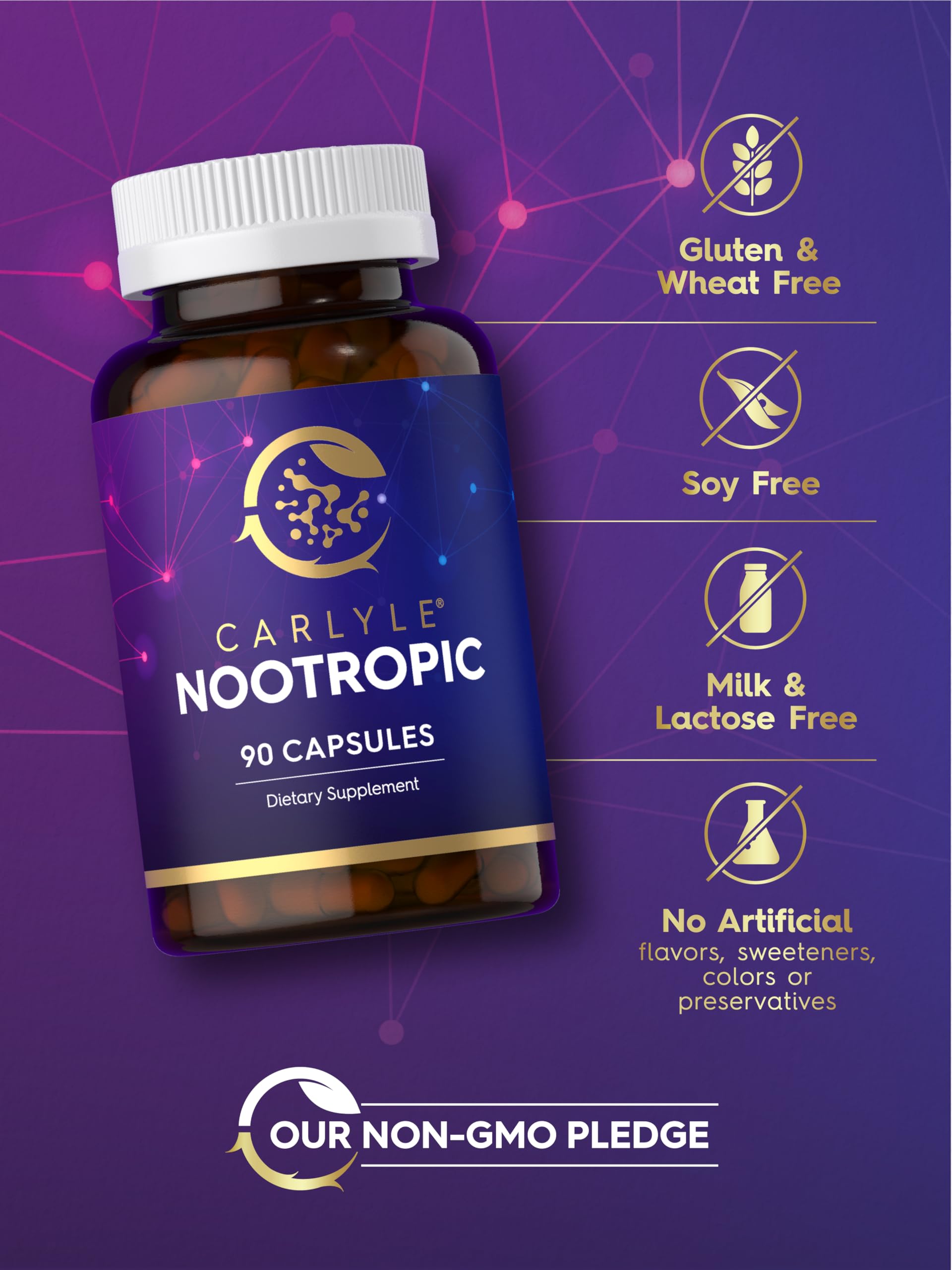 Carlyle Brain Nootropic Supplement | 90 Capsules | with Caffeine, B12, and Guarana Extract | Non-GMO & Gluten Free Carlyle uk supplements