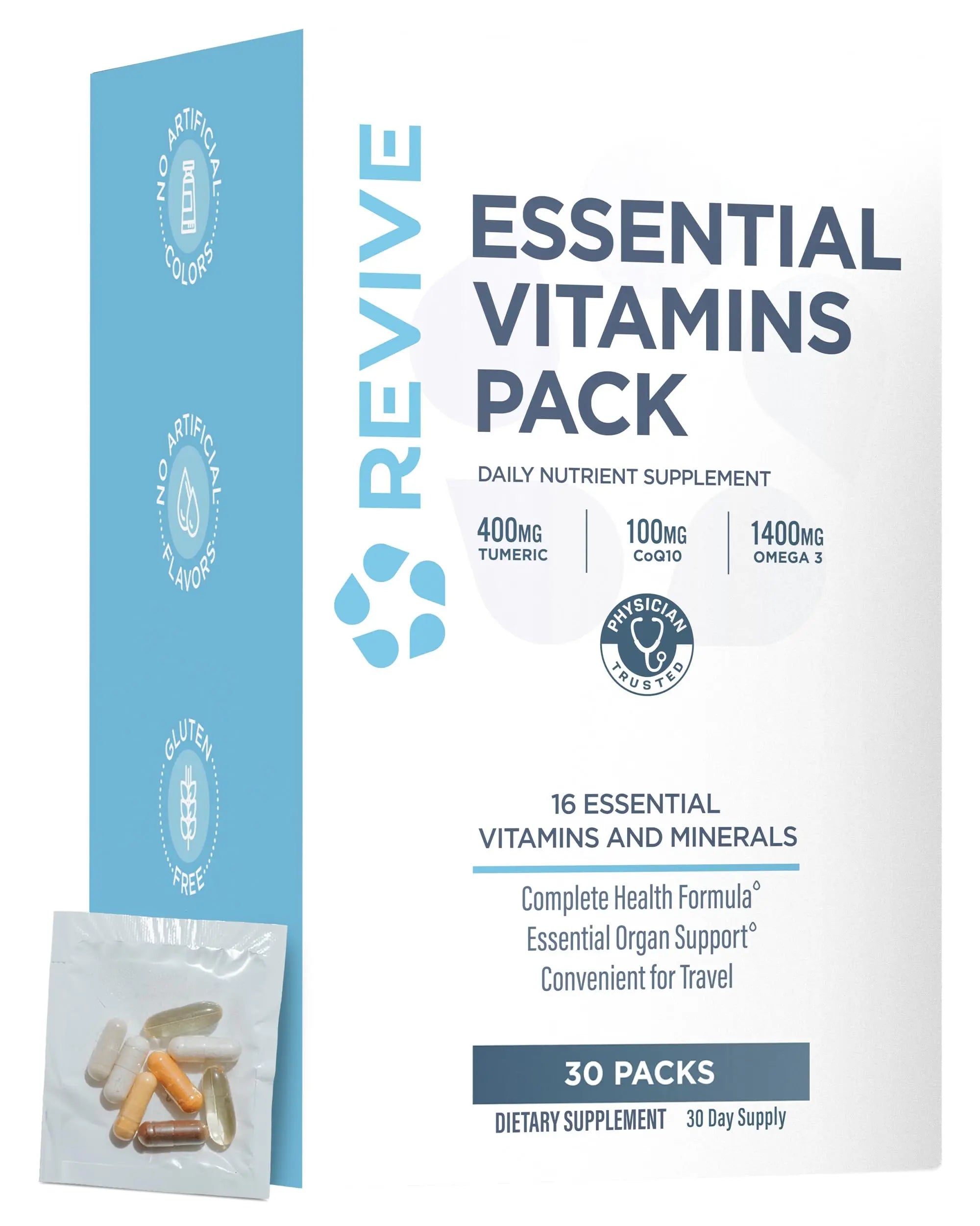 Revive MD Essential Vitamin Packs for Men & Women – Daily Multivitamin Packets with Arjuna & Turmeric Extract – Supports Heart, Joint & Organ Health Revive uk supplements