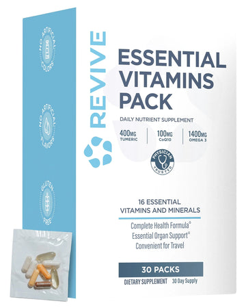 Revive MD Essential Vitamin Packs for Men & Women – Daily Multivitamin Packets with Arjuna & Turmeric Extract – Supports Heart, Joint & Organ Health Revive uk supplements