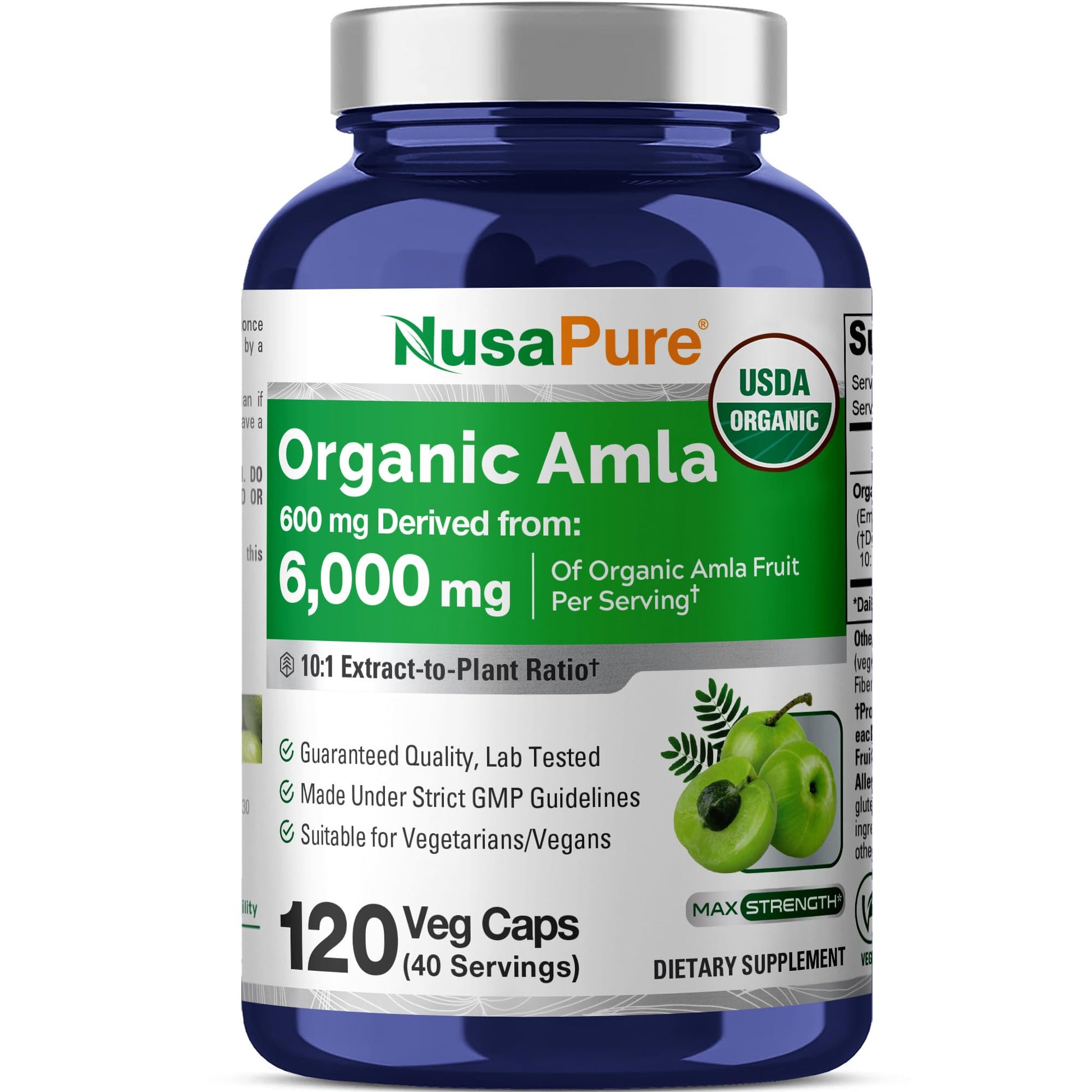 NusaPure Organic Amla Capsules 10:1 Extract, 600 mg Equivalent to 6,000mg | 120 Count | Amalaki Fruit | USDA, Vegan, Non-GMO Supplement NusaPure uk supplements