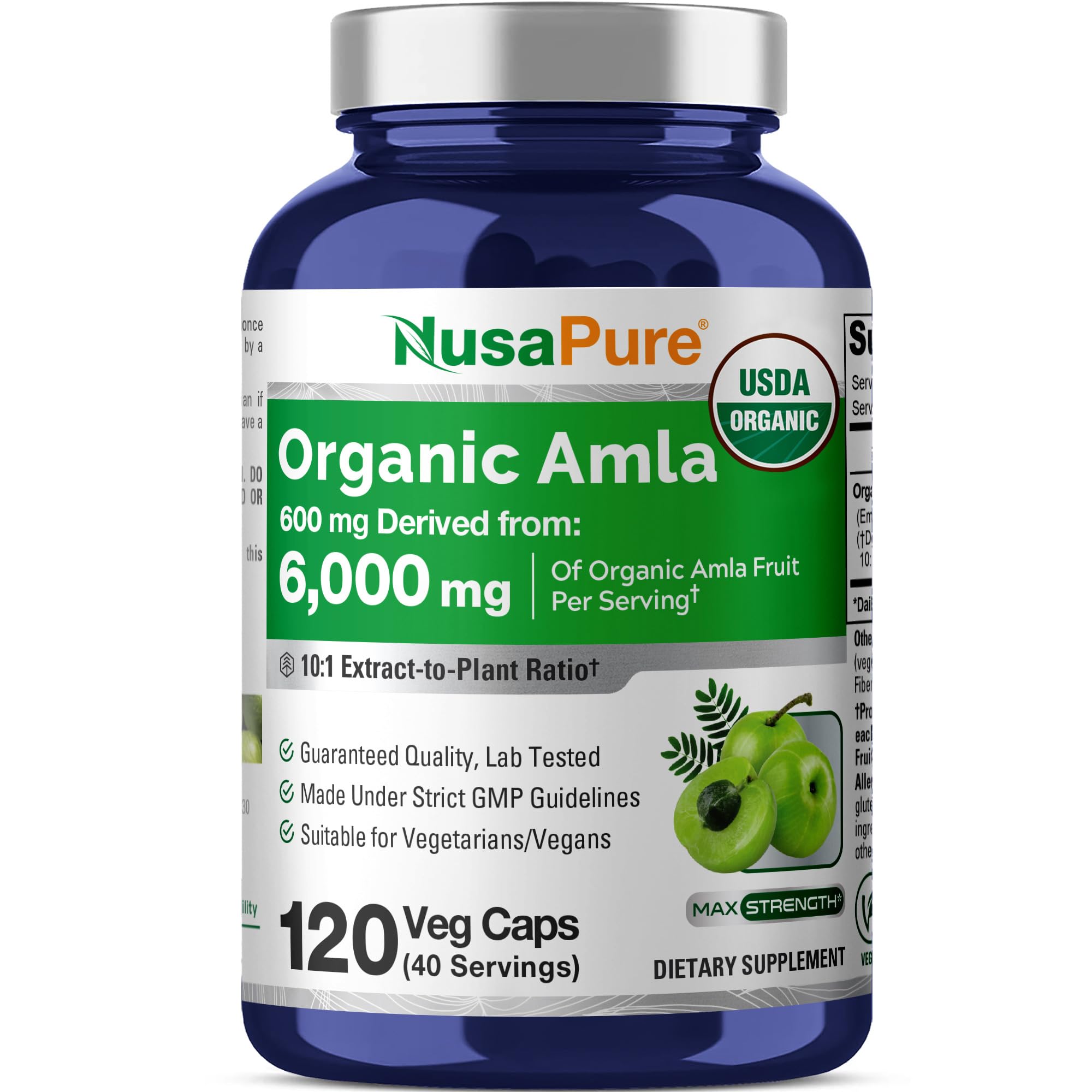 NusaPure Organic Amla Capsules 10:1 Extract, 600 mg Equivalent to 6,000mg | 120 Count | Amalaki Fruit | USDA, Vegan, Non-GMO Supplement NusaPure uk supplements