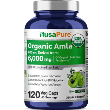 NusaPure Organic Amla Capsules 10:1 Extract, 600 mg Equivalent to 6,000mg | 120 Count | Amalaki Fruit | USDA, Vegan, Non-GMO Supplement NusaPure uk supplements