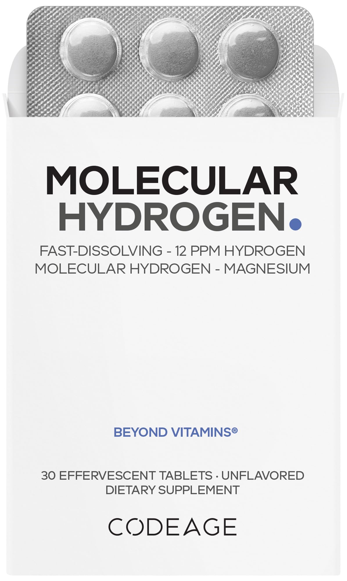 Codeage Molecular Hydrogen Supplement - Fast-Dissolving 12 PPM Hydrogen Water Tablets with Elemental Magnesium - Hydration Tablet Body Function - Unflavored, Vegan, Non-GMO, Gluten-Free - 30 Tablets Codeage uk supplements