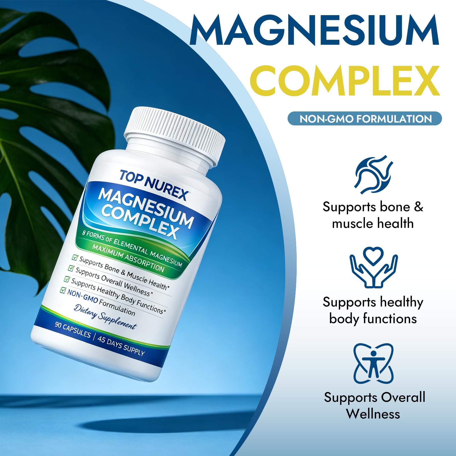 Top Nurex Magnesium Complex 1000 mg, 8-Source Magnesium Blend with Glycinate, Citrate, Malate & Taurate, Vegan Formula, Non-GMO, 90 Capsules Top Nurex uk supplements
