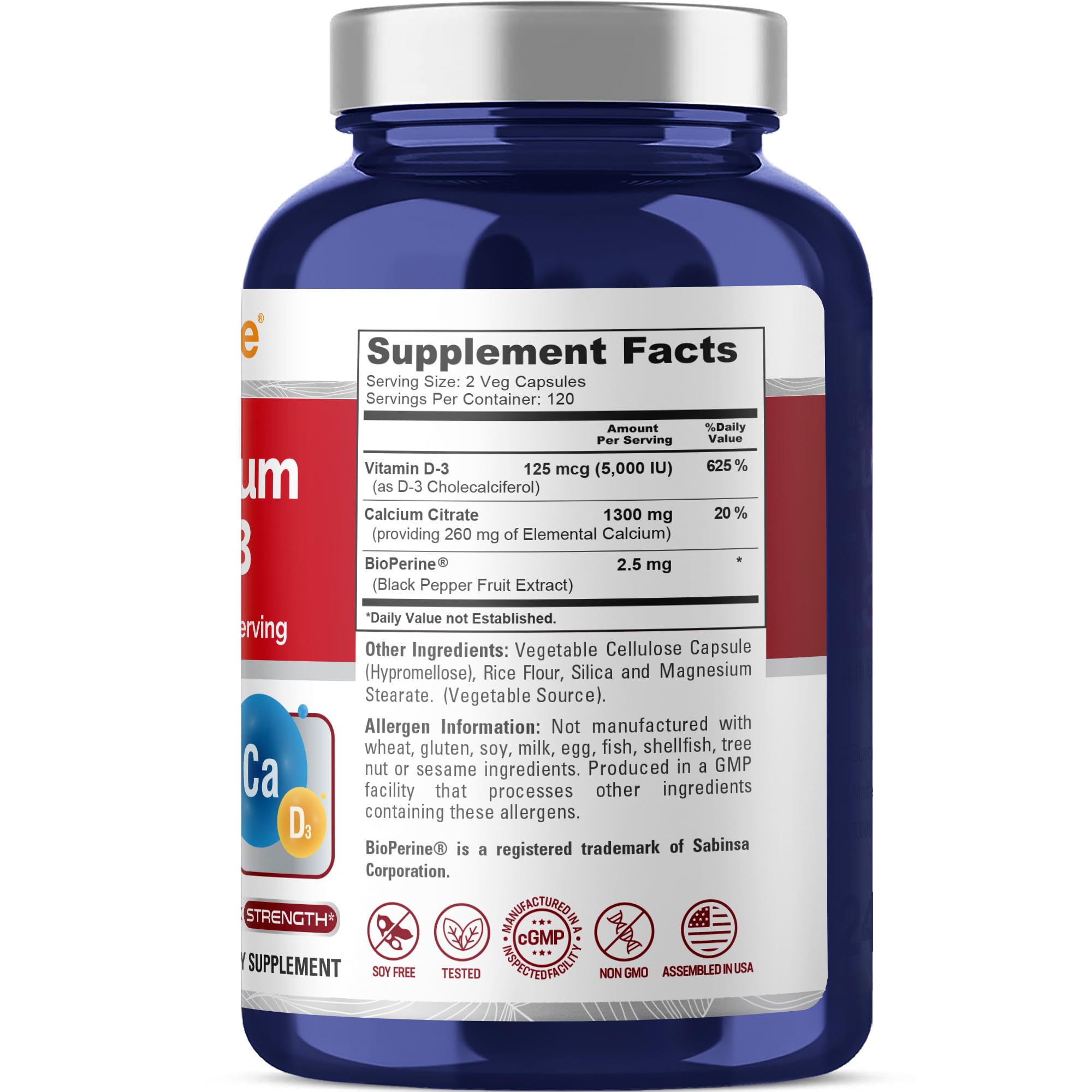 NusaPure Super Calcium with Vitamin D 3 & Calcium Citrate - Suitable for Vegetarian/Vegan, Non - GMO - 1300mg - 240 Capsules NusaPure uk supplements