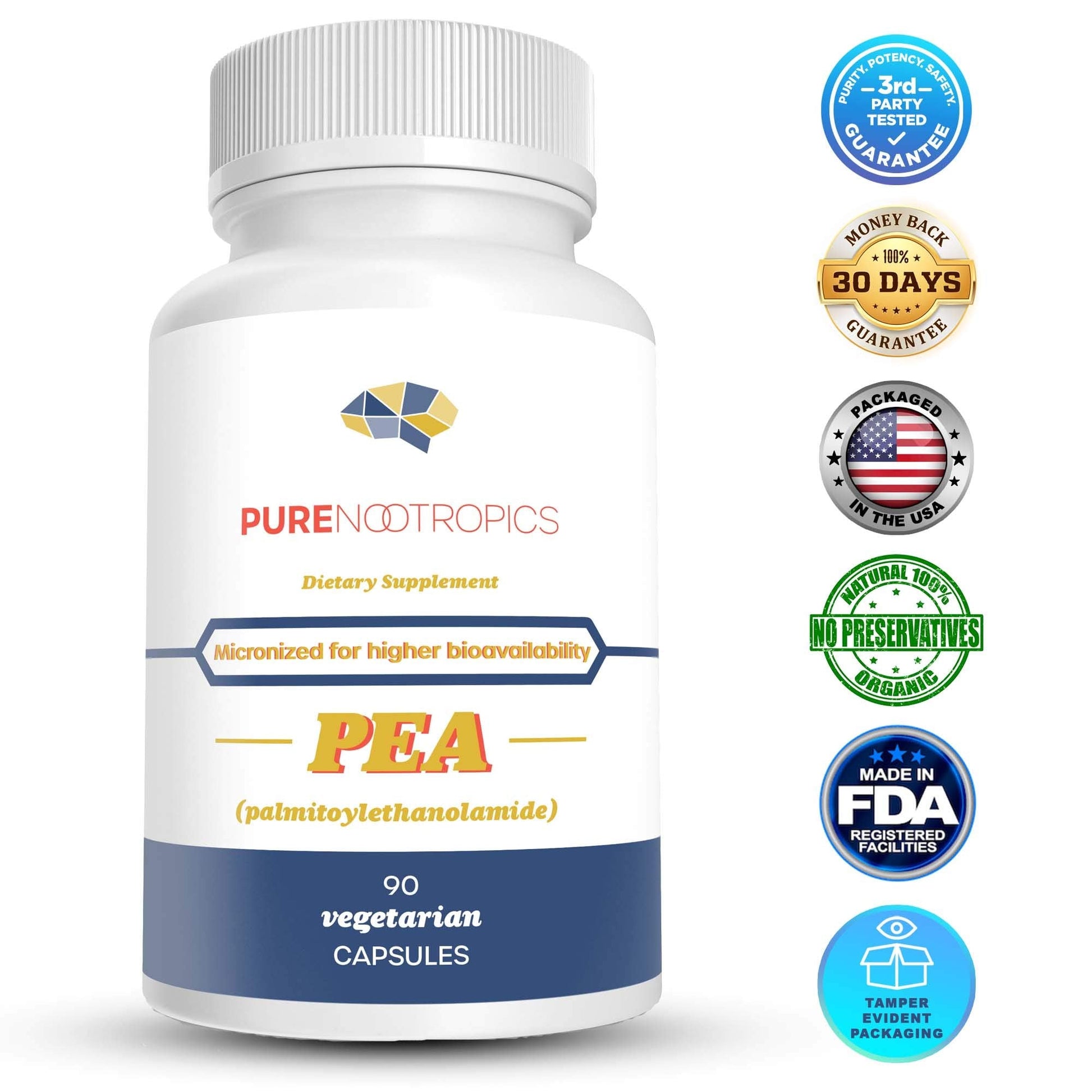 Pure Nootropics - Palmitoylethanolamide (Micronized Pea) 400 mg Capsules | 90 Veg Caps Value Pack | Supports Relief from Occasional Discomfort | Supports Immune System Pure Nootropics uk supplements