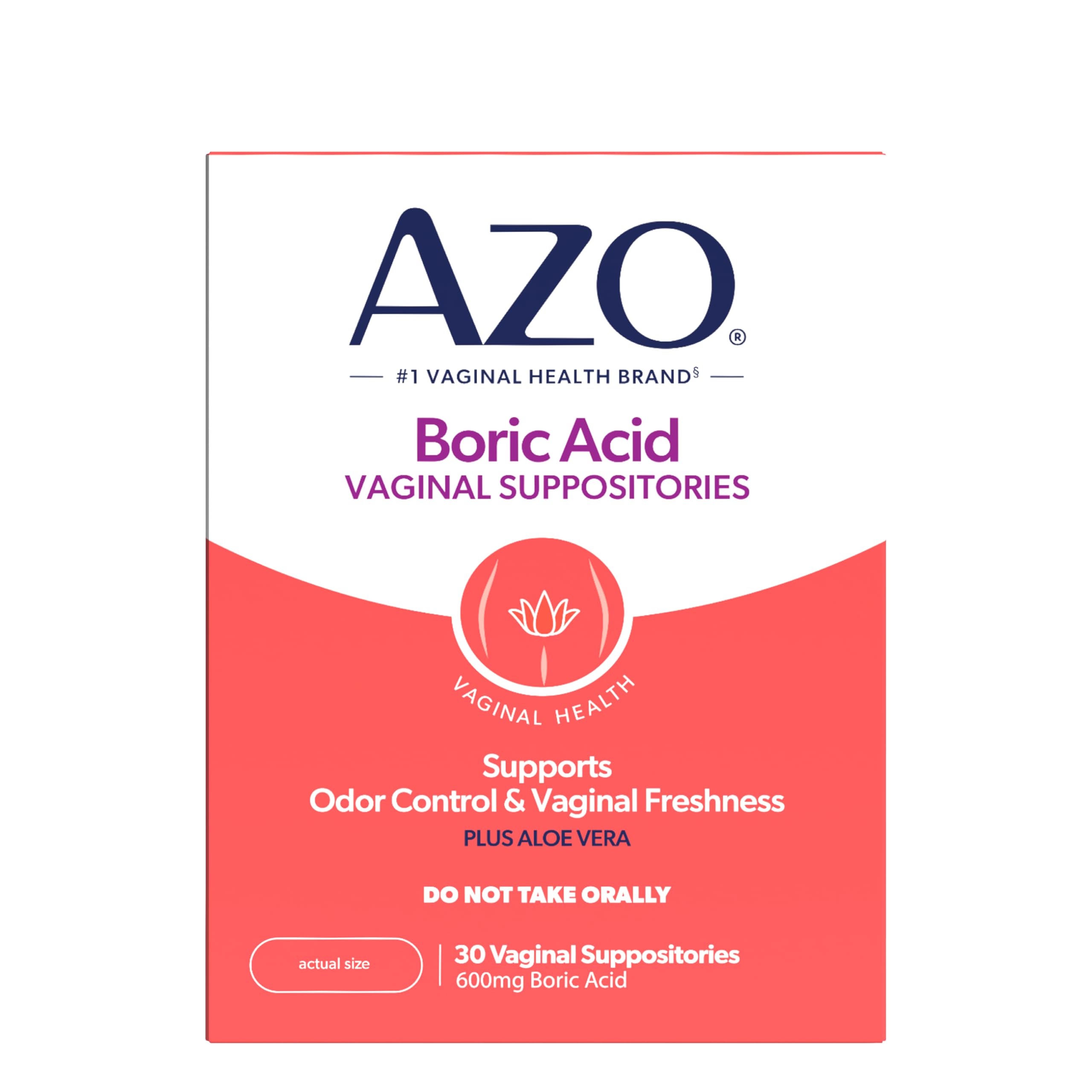 AZO® Boric Acid Vaginal Suppositories for Women, Helps Support Odor Control with Clinically Studied Boric Acid, Non-GMO, 30 Count AZO uk supplements