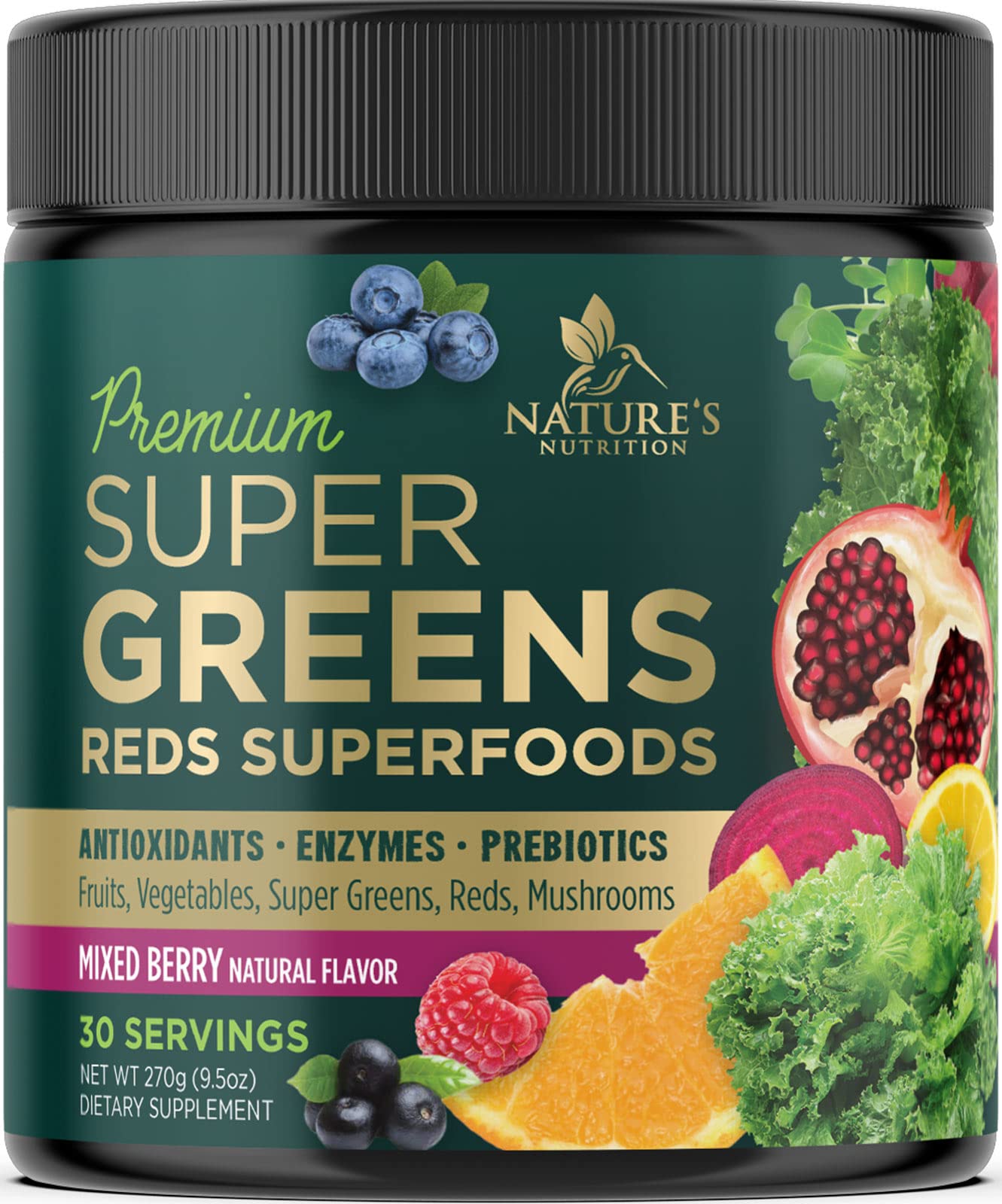 Greens Superfood Powder Supplement - Super Green Smoothie Mix Blend with Spirulina Nature's Nutrition uk supplements