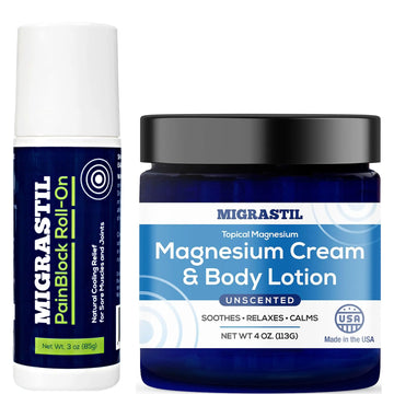 Basic Vigor Migrastil PainBlock Roll-On & Unscented Topical Magnesium Cream Bundle. Made in The USA. Basic Vigor uk supplements