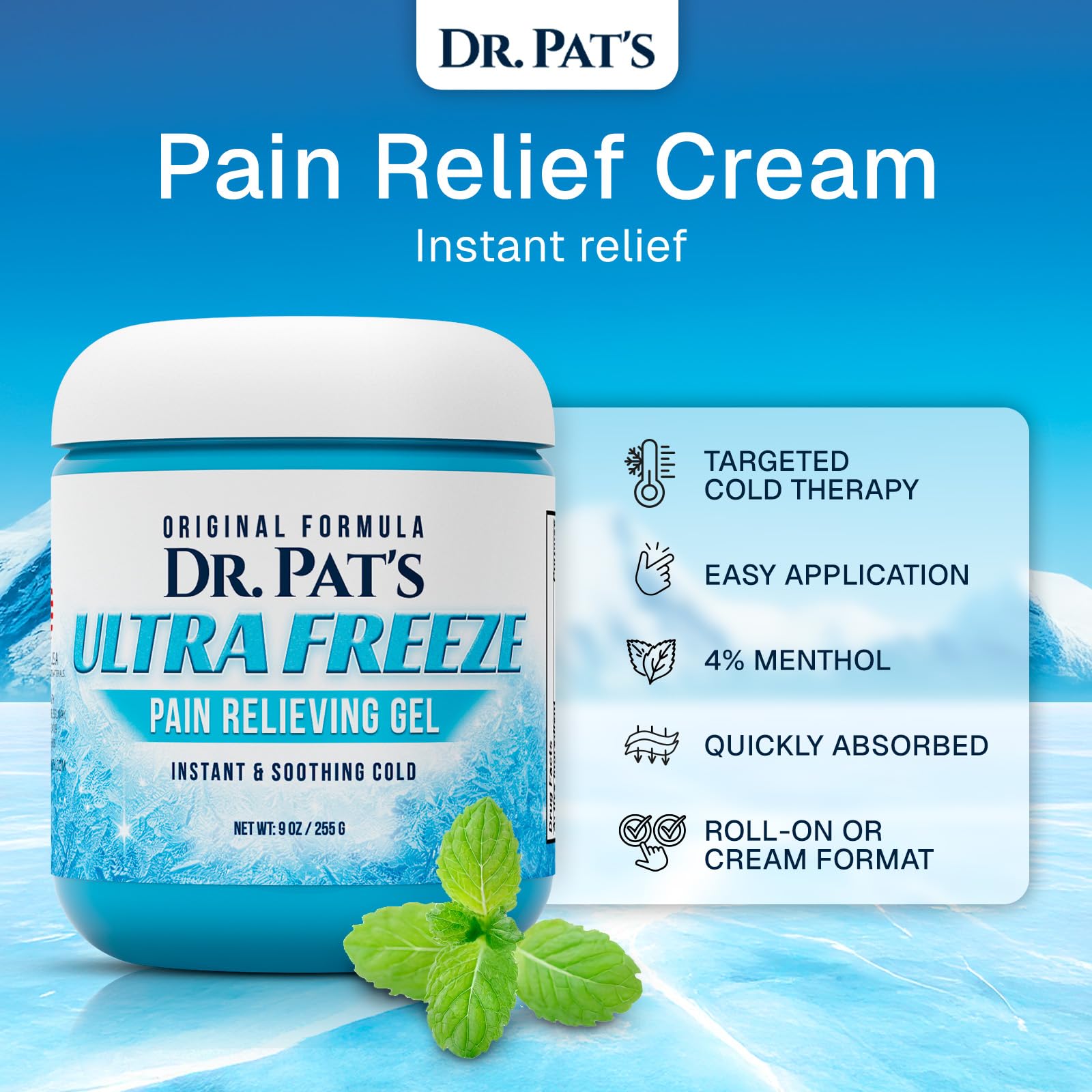 Ultra Freeze Dr Pat's Pain Relief Cream (9oz) - Muscle Rub Gel for Arthritis, Neuropathy, Foot & Joint - Cooling Sports Massage for Back, Shoulder & Knee - Menthol Analgesic for Neck & Body Ultra Freeze uk supplements