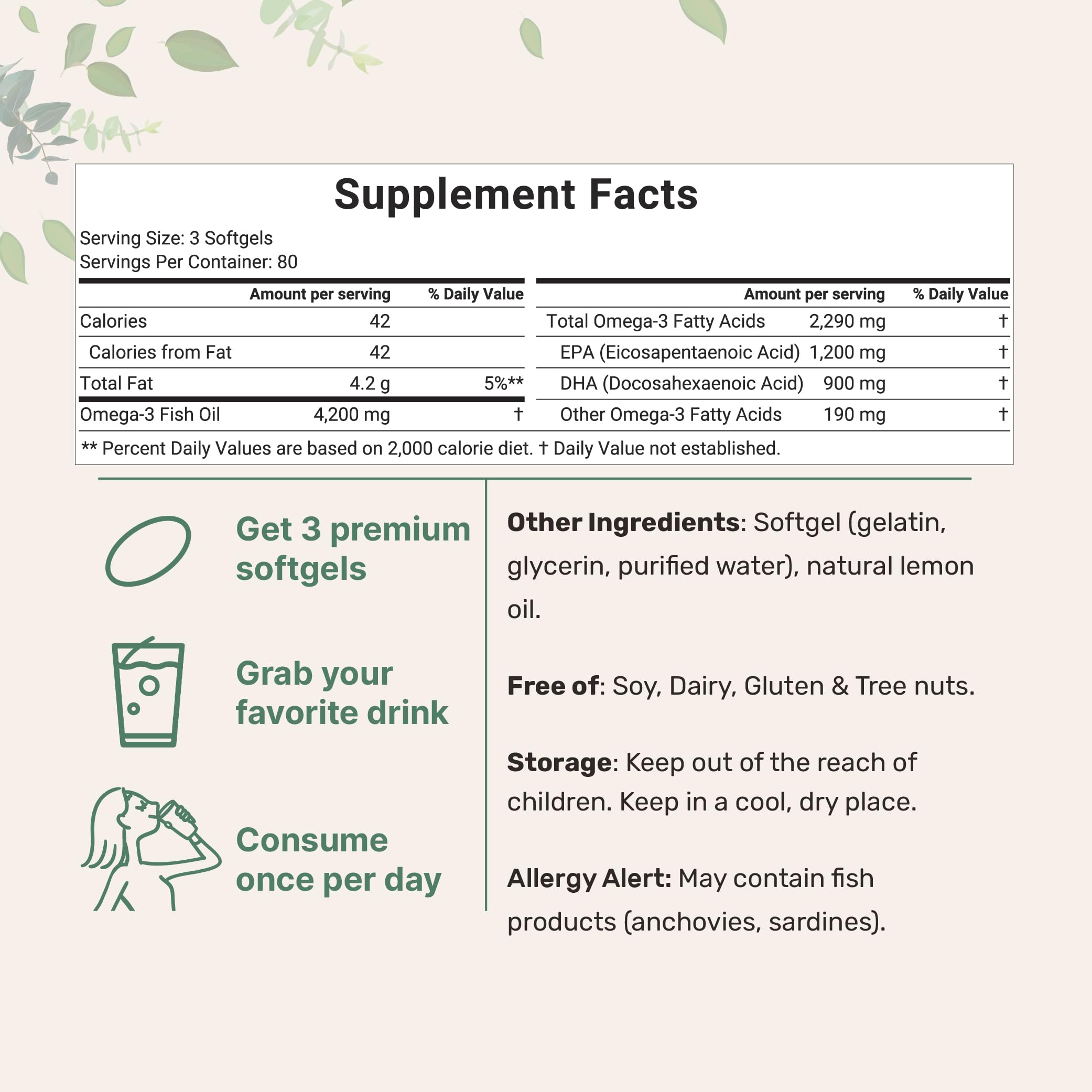 Triple Strength Omega 3 Fish Oil Supplements 4200mg Per Serving, 240 Softgels Micro Ingredients uk supplements
