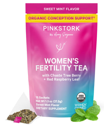 Pink Stork Organic Fertility Tea for Women | Fertility Supplements for Women with Chaste Tree Berry (Vitex) + Red Raspberry Leaf | Hormone Balance Herbal Tea for Conception Support | USDA Organic, Caffeine Free - Sweet Mint, 15 Sachets Pink Stork uk supplements