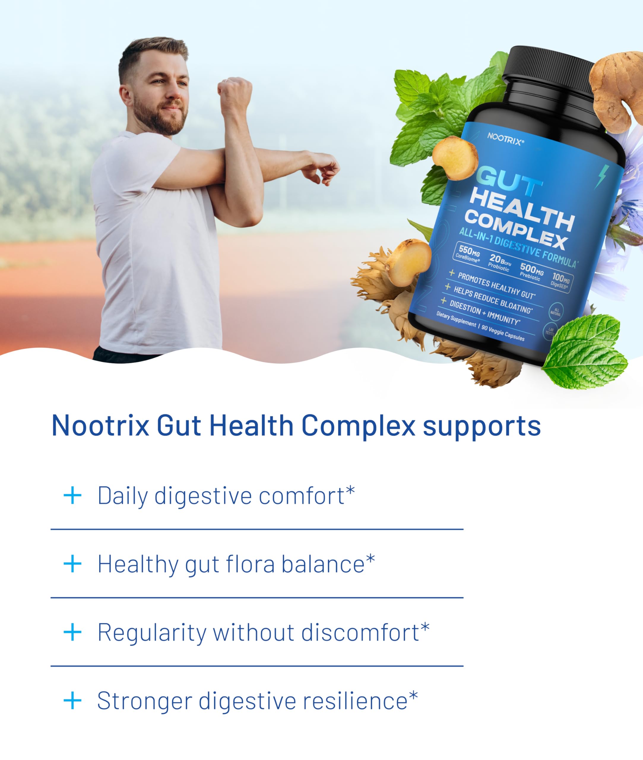 Nootrix Health Complex Supplement | Probiotics for Gut Health, Colon Cleanse & Bloating Relief | Promotes Healthy Digestion | Digestive Enzymes, Postbiotics & Prebiotics | 90 Capsules Nootrix uk supplements
