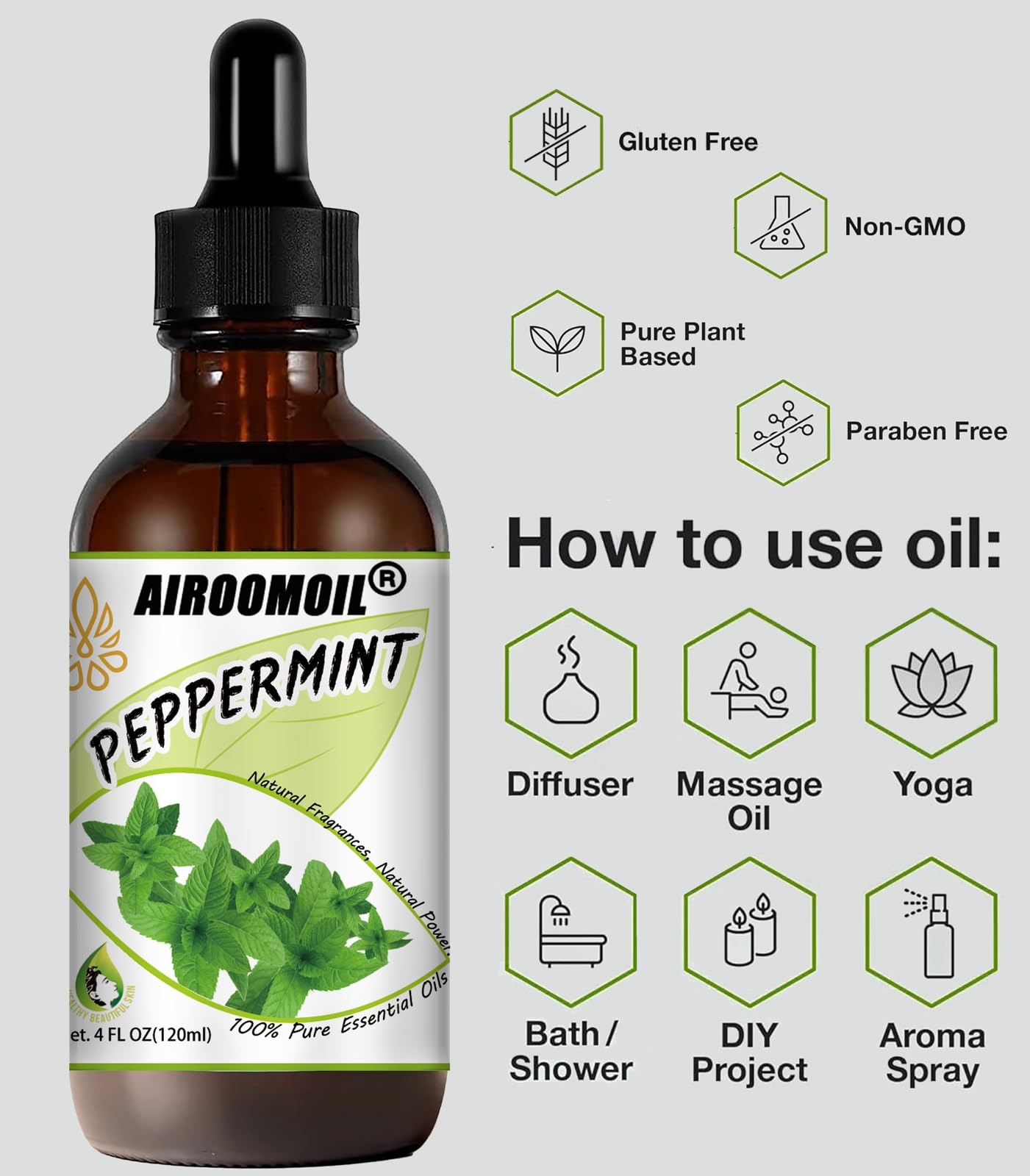 airoomoil Invigorating Peppermint Essential Oil for Showers Skin Use Shampoo Soap Ideal airoomoil uk supplements