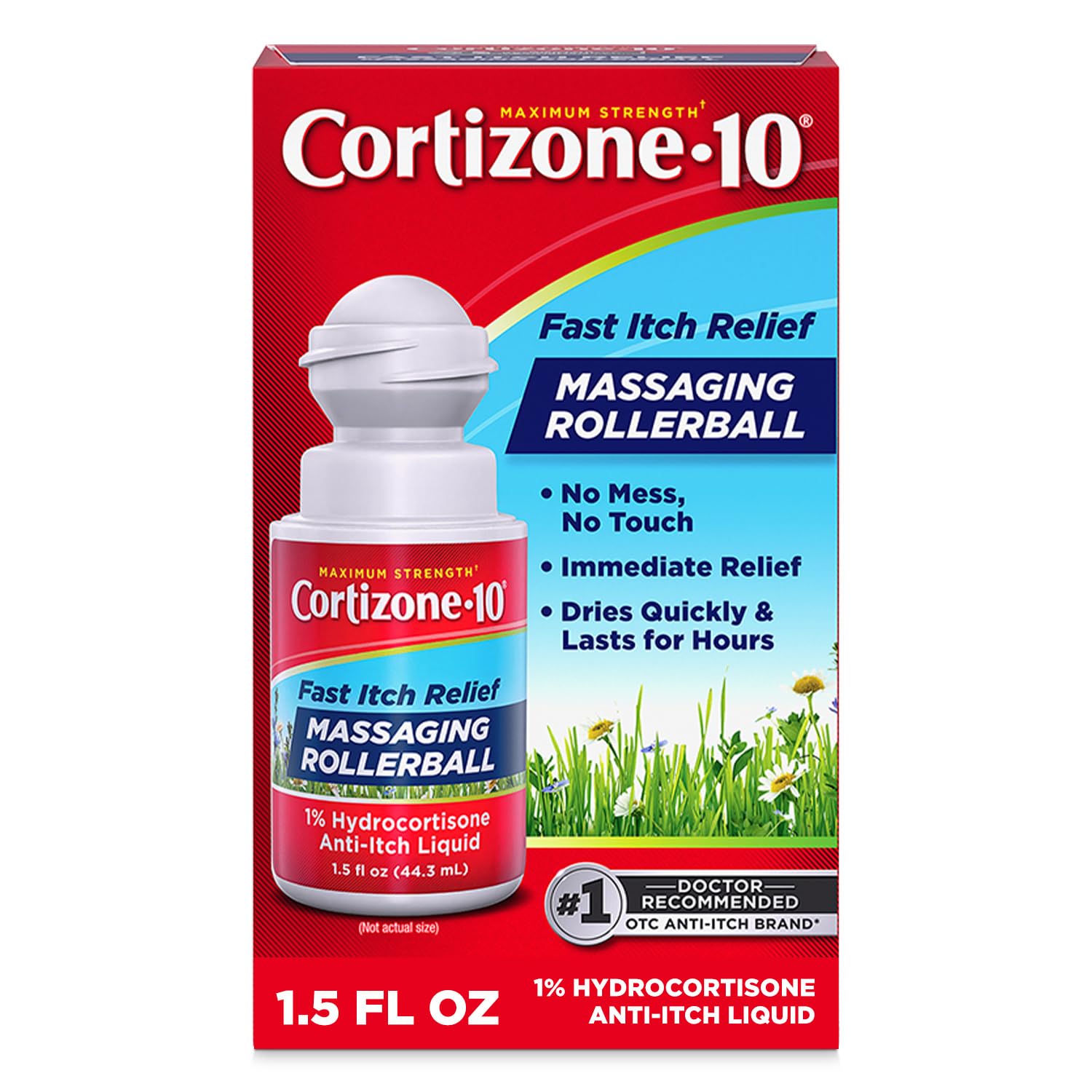 Cortizone-10 Maximum Strength Itch Relief Massaging Rollerball, 1% Hydrocortisone, Fast-Acting, Anti-Itch Liquid for Bug Bites, Rash, Eczema, Psoriasis, Poison Ivy, Oak, Sumac, 1.5 fl. oz Cortizone 10 uk supplements