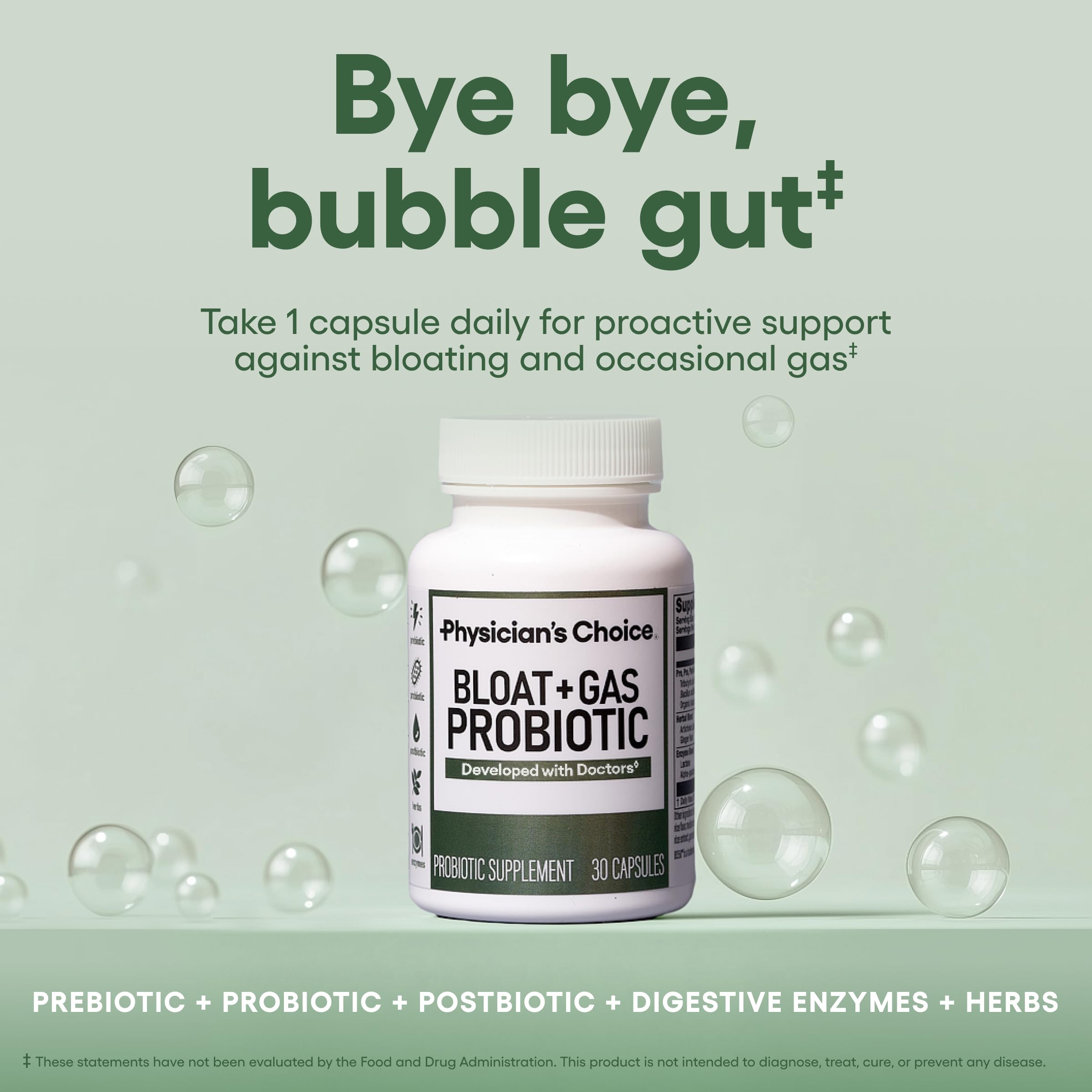 Physician's CHOICE Bloat & Gas Probiotic 5-in-1 Proactive Support + Daily Relief - Digestion & Gut Health- Herbals, Digestive Enzymes, Post & Prebiotics - Gas Relief for Adults - Women & Men - 30ct Physician's CHOICE uk supplements