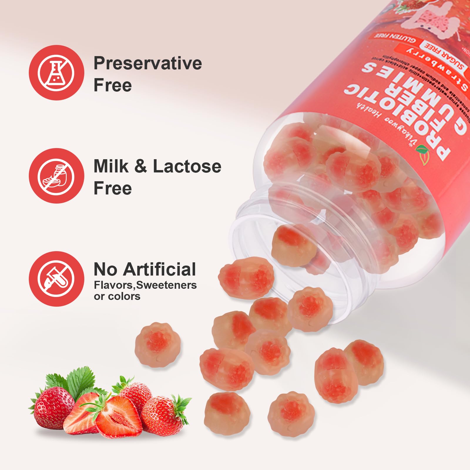 Vikaywoo Probiotic Fiber Gummies for Adults, No Sugar Added Strawberry Flavor– 2 Billion CFUs –Vitamin C,Vitamin D–Digestive Health & Regularity Support(120 Count) Vikaywoo uk supplements