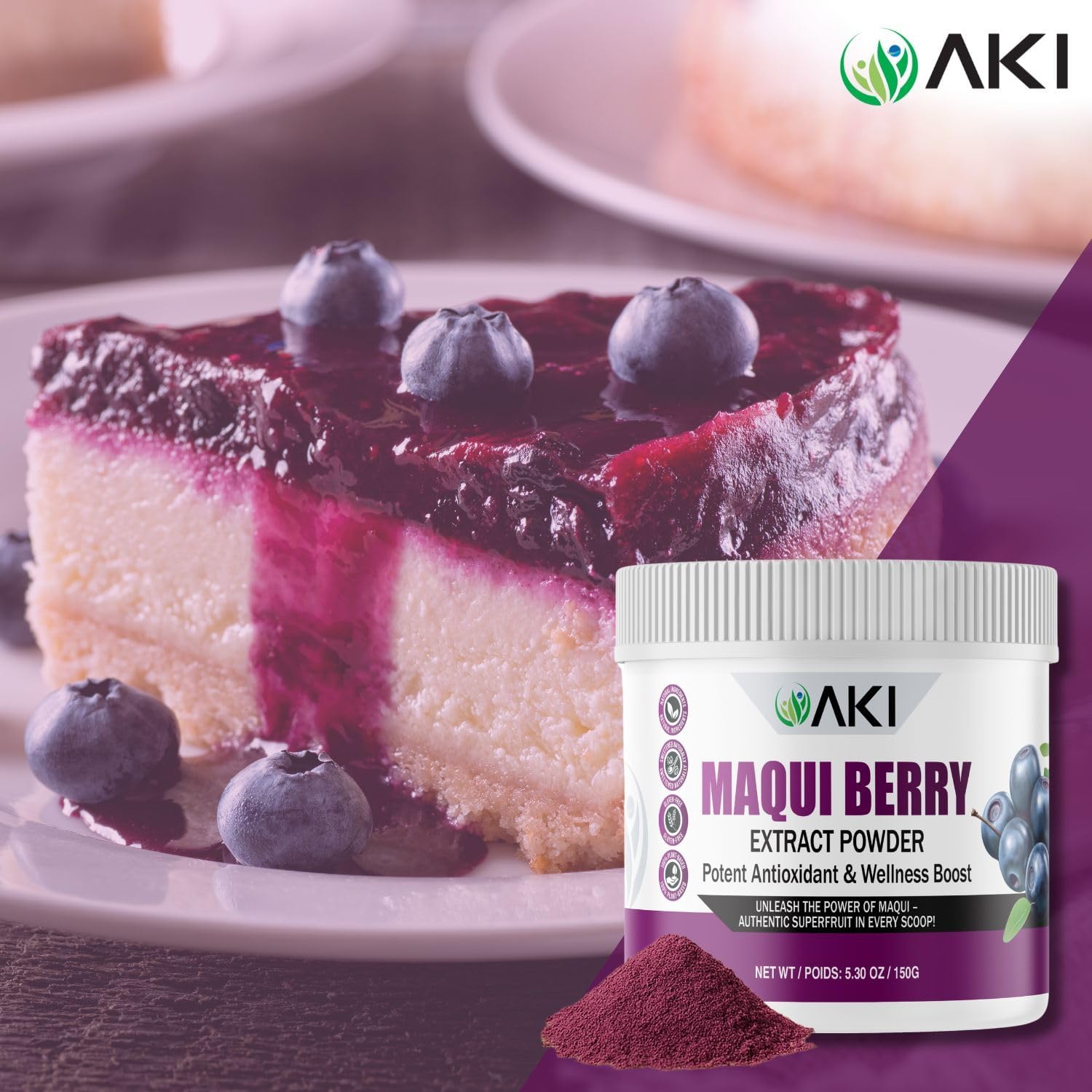 AKI Maqui Berry Extract Powder – Wild Harvested from Patagonia, High in Anthocyanins & Polyphenols, Freeze-Dried Superfruit for Smoothies, Non-GMO, Vegan, 150g/ 5.3 oz AKI ORGANIC uk supplements