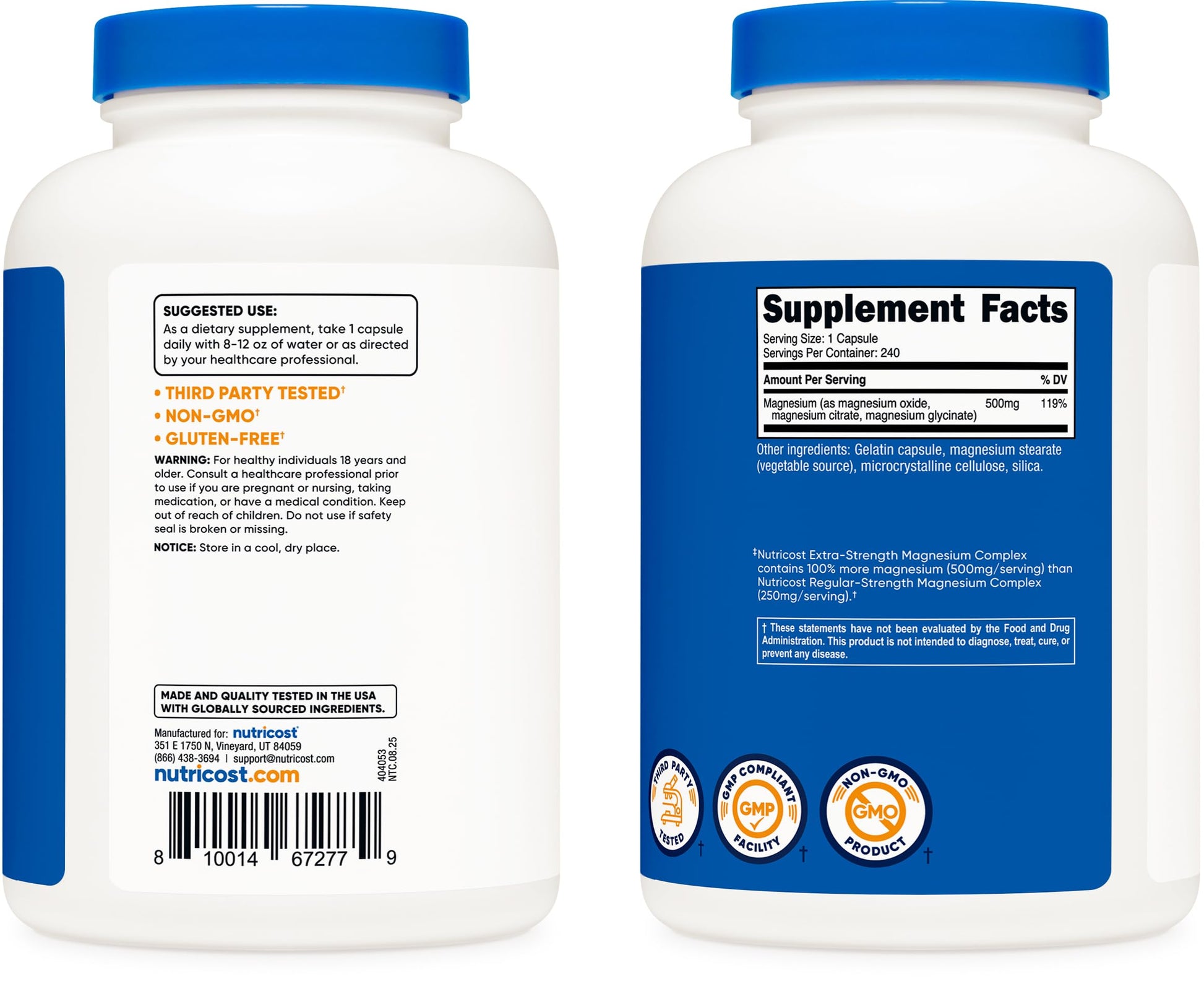 Nutricost Magnesium Complex 500mg, 240 Capsules - Magnesium Oxide, Citrate, and Glycinate - Gluten Free and Non-GMO Nutricost uk supplements