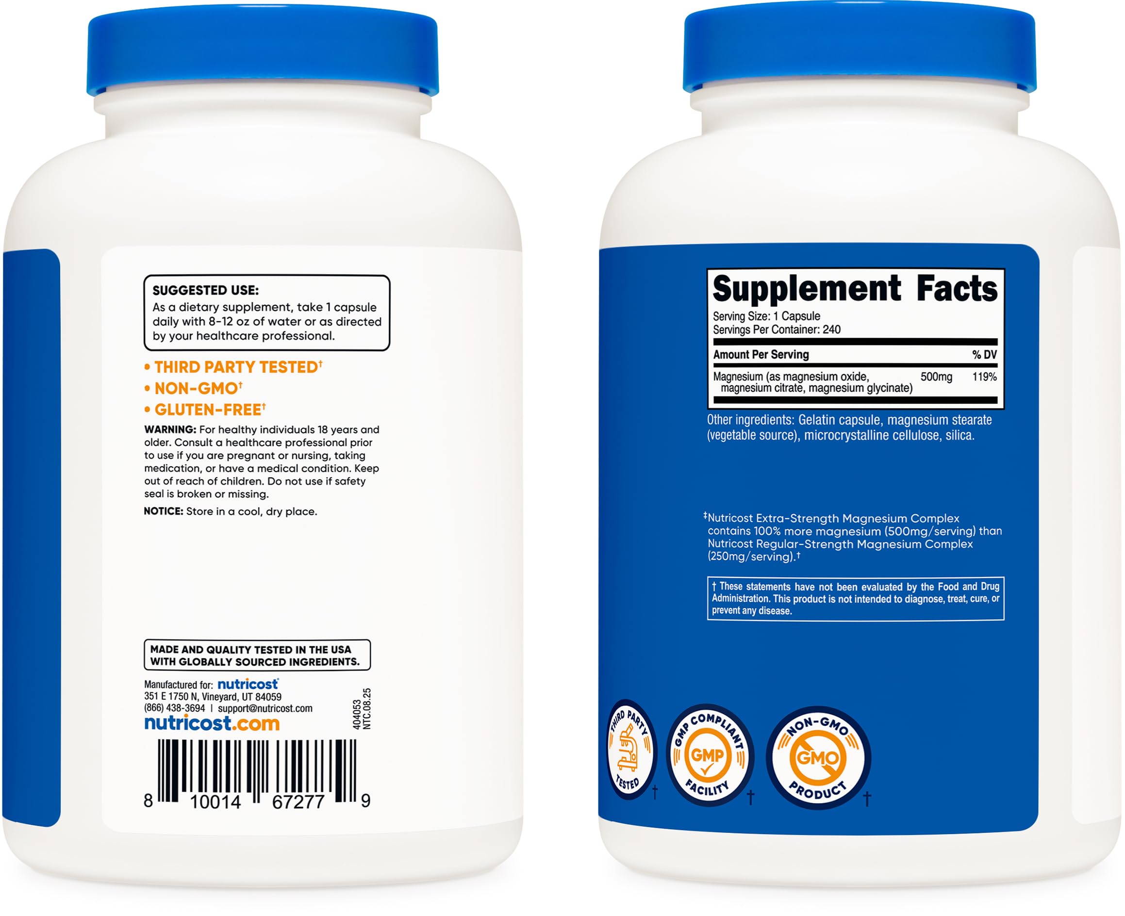 Nutricost Magnesium Complex 500mg, 240 Capsules - Magnesium Oxide, Citrate, and Glycinate - Gluten Free and Non-GMO Nutricost uk supplements