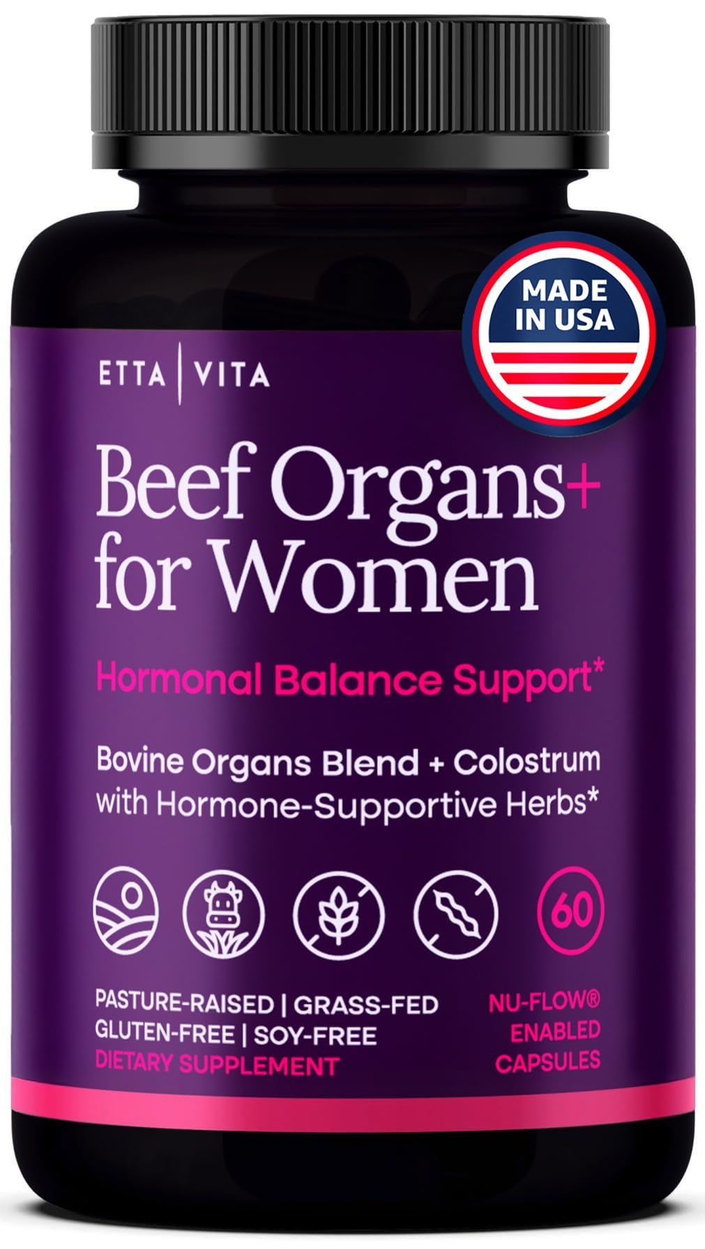 Primal Beef Organ Supplement for Women (Made in USA) Boosted w Shatavari, Maca, Ashwagandha, and Chasteberry - Grass Fed Uterus, Ovary, Liver, Kidney, Heart Bone Matrix, Gotu Kola and Queen Colostrum Etta Vita uk supplements