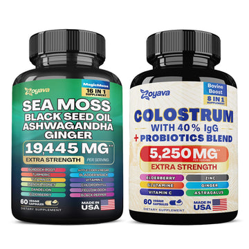 Zoyava Sea Moss 16-in-1 Blend 19,445 MG (60 Caps) and Colostrum 8-in-1 5,250 MG Zoyava uk supplements