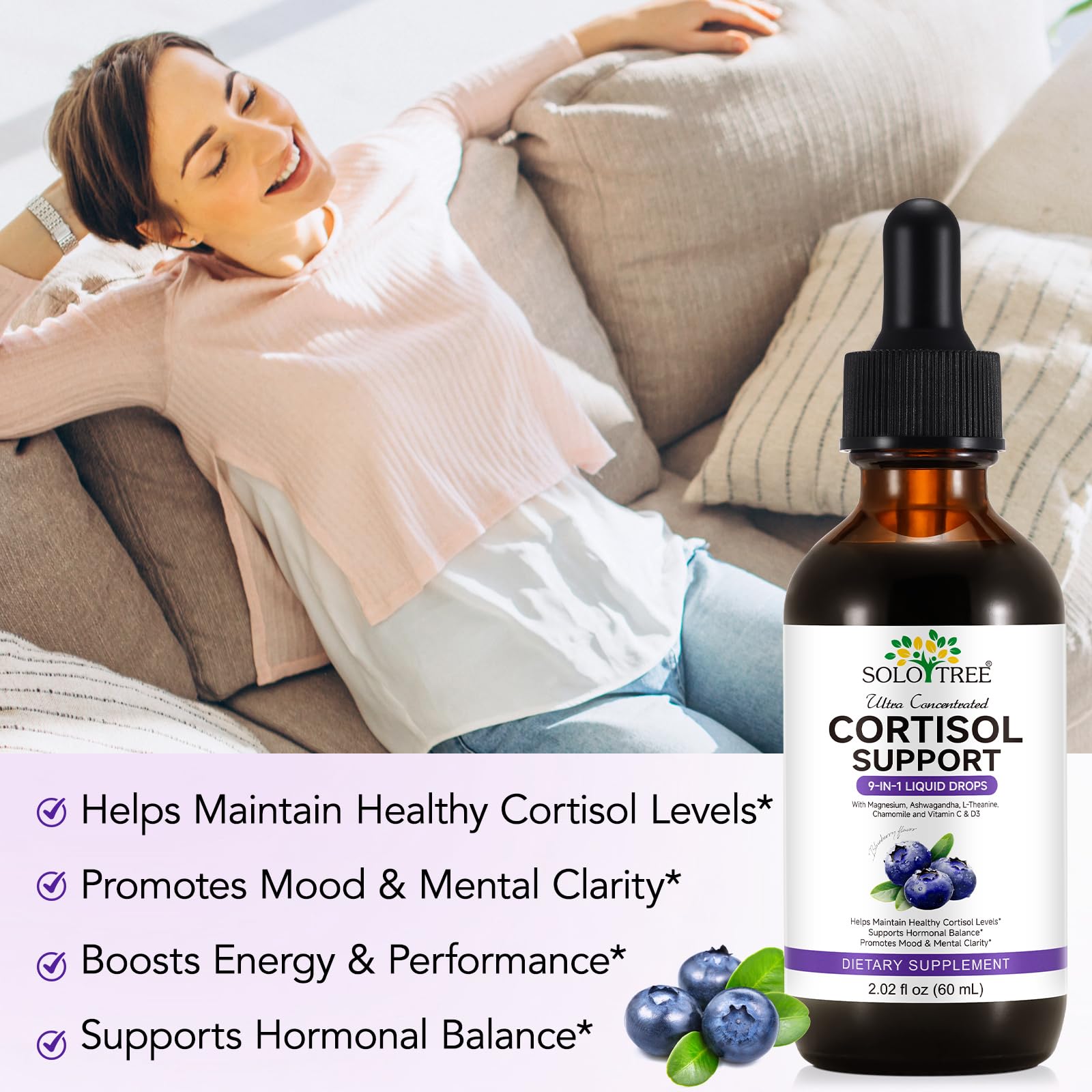 NIFEISHI Cortisol Reducer & Manager Liquid Drops for Women & Men | Cortisol Supplements with Ashwagandha & Magnesium | 9-in-1 Stress & Mood Support, Blueberry Flavor-2.02 floz NIFEISHI uk supplements