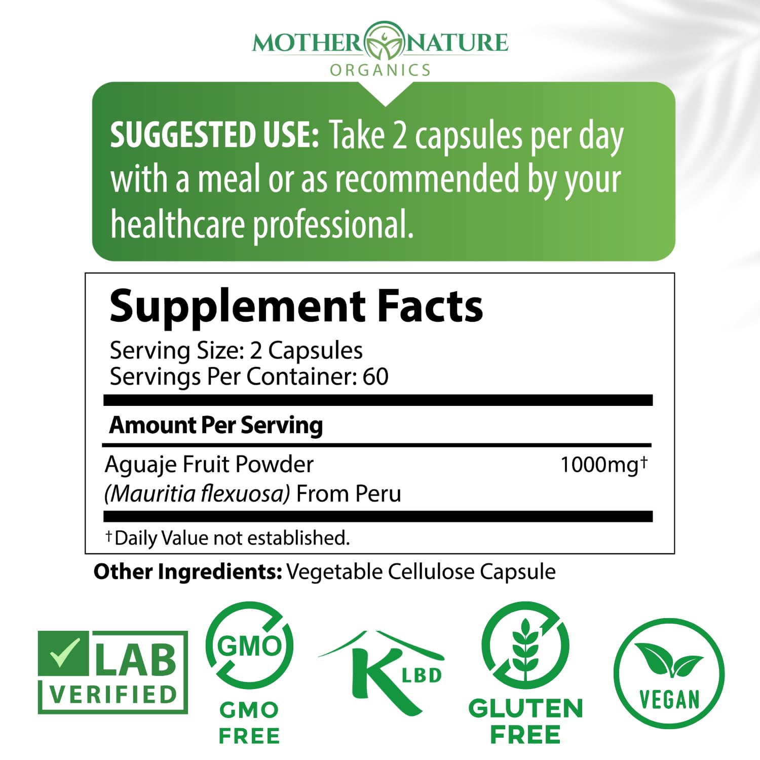 Mother Nature Aguaje Curves Capsules for Women, 1000mg (120ct), Natural & Sustainably Sourced Aguaje Fruit from Peru for Female Health, Hormone Balance, Curve Enhancer, Vegan, Non-GMO & Gluten-Free Mother Nature Organics Superfoods for Organic Living uk supplements