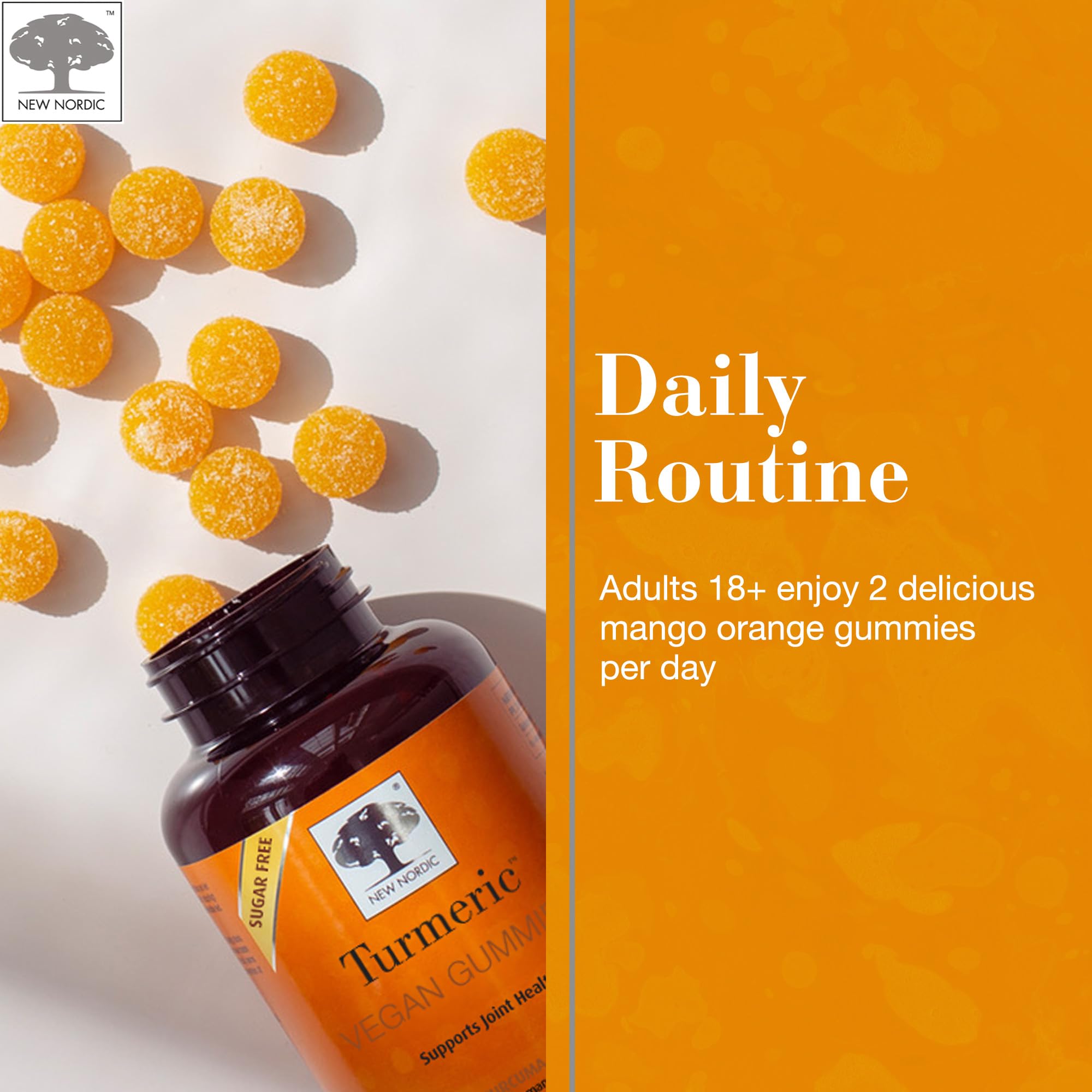 NEW NORDIC Turmeric Curcumin Gummies, Sugar Free, 300 mg Turmeric Supplement for Men and Women, Supports Normally Functioning Joints, Knees, Shoulders, Mango Orange, 60 Count NEW NORDIC uk supplements