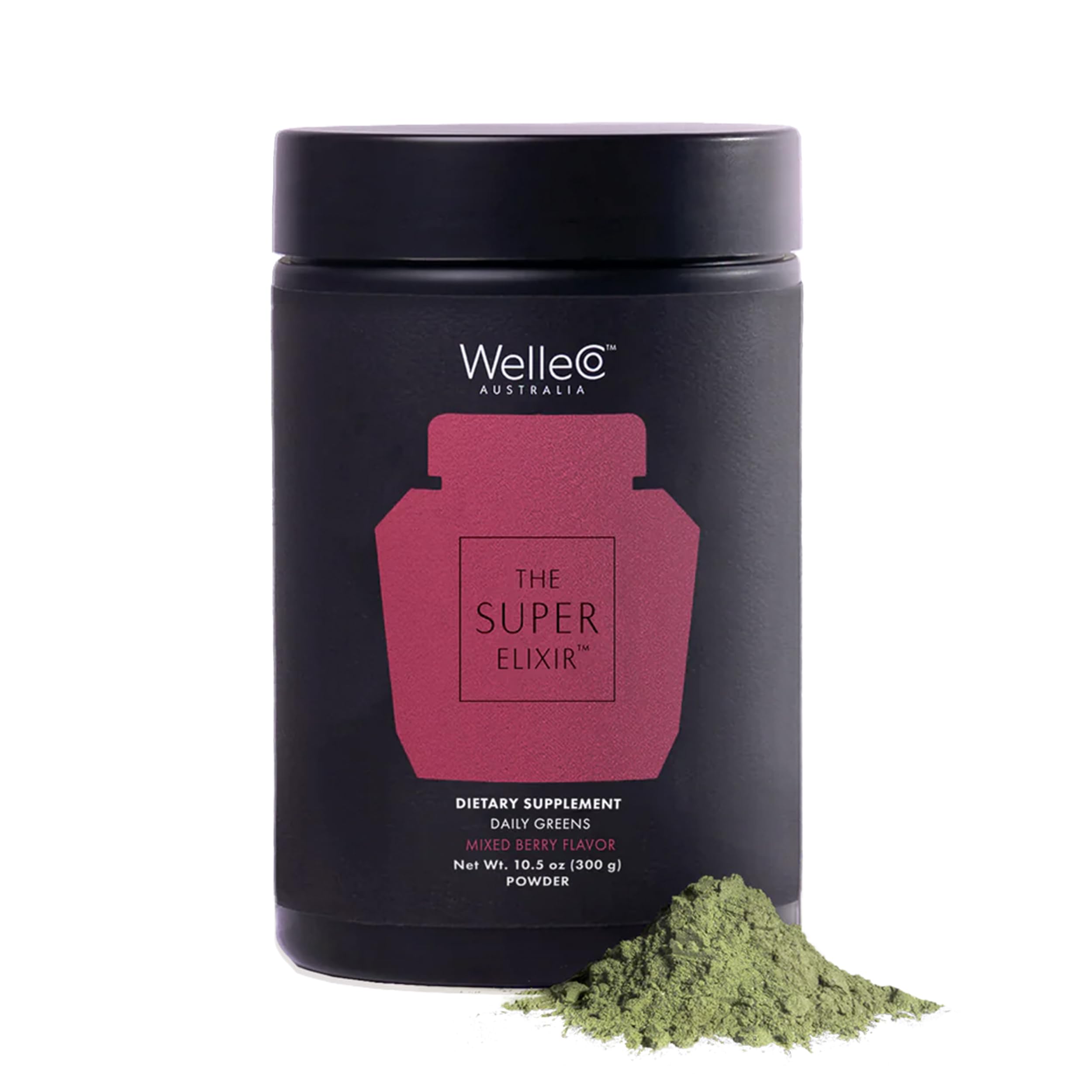 WelleCo The Super Elixir Daily Greens Powder, Probiotic Drink Mix with Whole Foods, Gluten Free, Vegan Gut Health Powder, Energy, Immunity, Healthy Skin, Hair & Nails (300g, Mixed Berry) WelleCo uk supplements