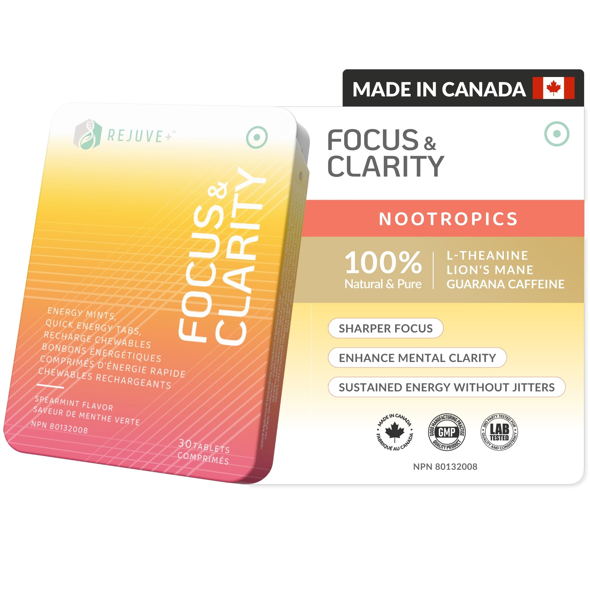 REJUVE+ Focus & Clarity Nootropic Supplement – Brian Boost | L-Theanine, Caffeine, Lion’s Mane, Magnesium, Vitamin B6 & B12 | Brain Support, Memory, Focus & Energy | Mint Flavor (30 Chewables) (1) REJUVE+ uk supplements