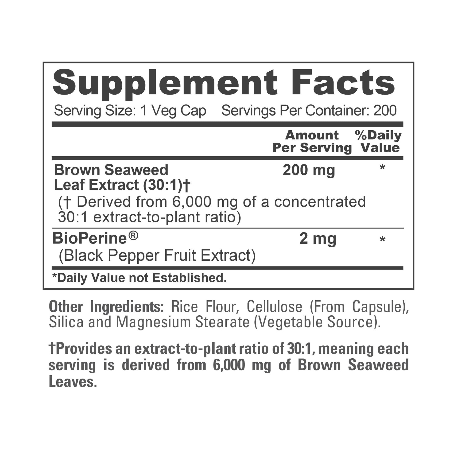 NusaPure Brown Seaweed 30:1 Extract, 200 mg Equivalent to 6,000 mg 200 Veggie Capsules - (Vegan, Non-GMO Bioperine) NusaPure uk supplements