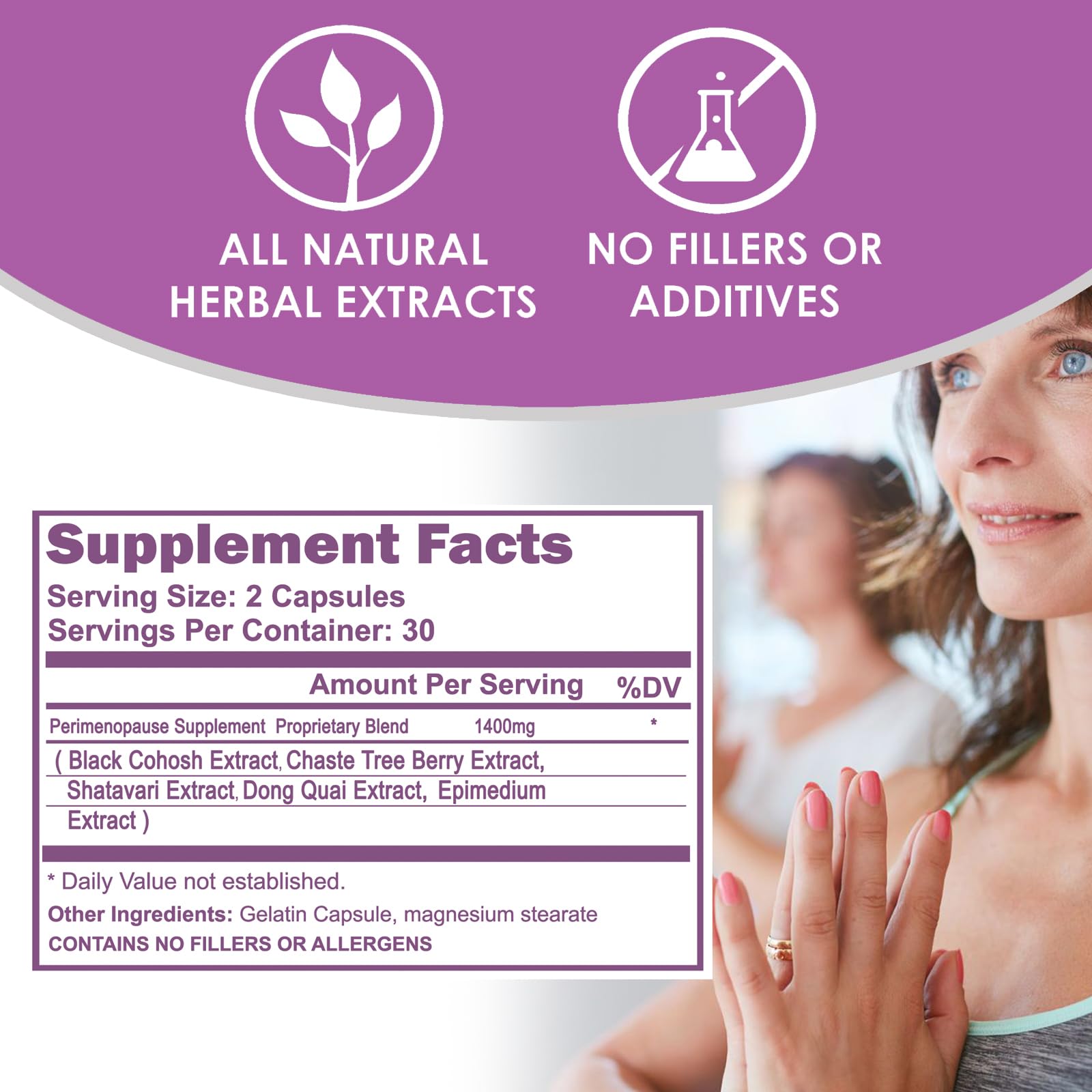 VH Nutrition Perimenopause Supplement for Women | Hot Flash, Mood, and Menstruation Cycle Support | 100% Herbal Formula: Black Cohosh, Vitex, & Shatavari. No Additives, or Fillers VH Nutrition uk supplements